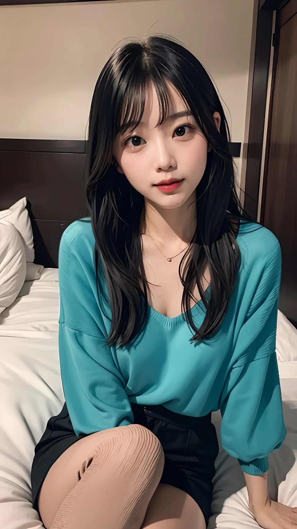 Girl in her 20s,cute little,Stay in a hotel bed,Looking here
