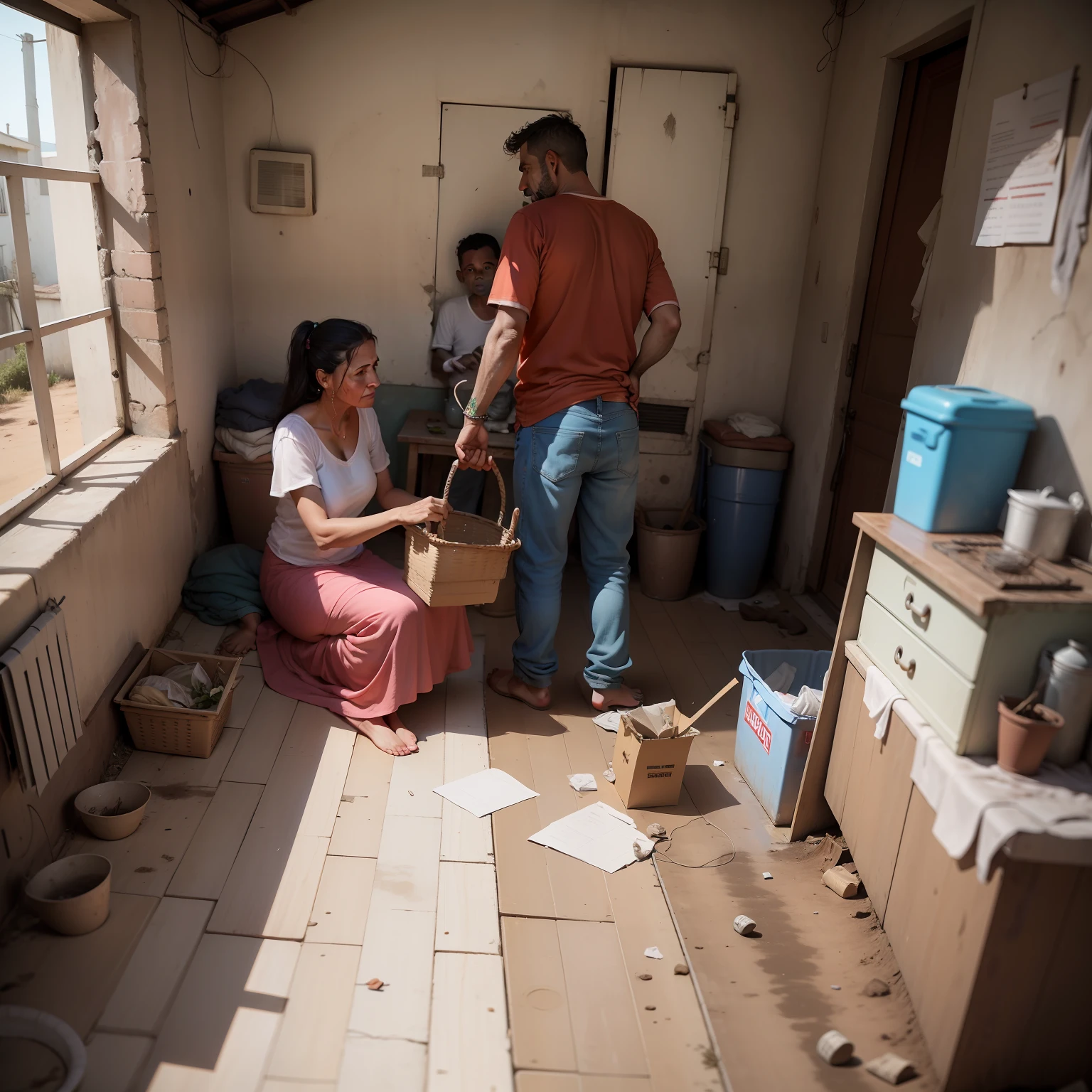 A casa era antiga e pequena, com paredes descascando e um telhado vazado. The ground was covered in dust and dirt, e as janelas estavam cheias de teias de aranha. The family was poor and had lived there for many years.
O pai, cerca de 50 anos, era um homem trabalhador. He worked long hours in a factory, but he barely earned enough to support his family. the mother, cerca de 45 anos, They stayed home to take care of the children.
Os filhos do casal, um filho de 25 anos e uma filha de 20 anos, estavam desempregados.