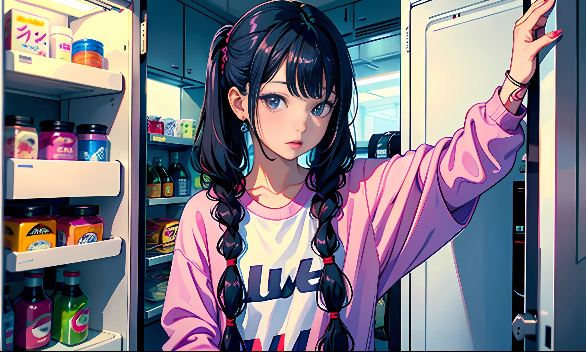 a close up of a woman with long hair standing in front of a refrigerator, blackpink jennie, jossi of blackpink, straight hairstyle, with long hair, portrait of jossi of blackpink, violet long hair, gongbi, sha xi, pigtails hairstyle, jaeyeon nam, taejune kim, the hime cut, roseanne park of blackpink