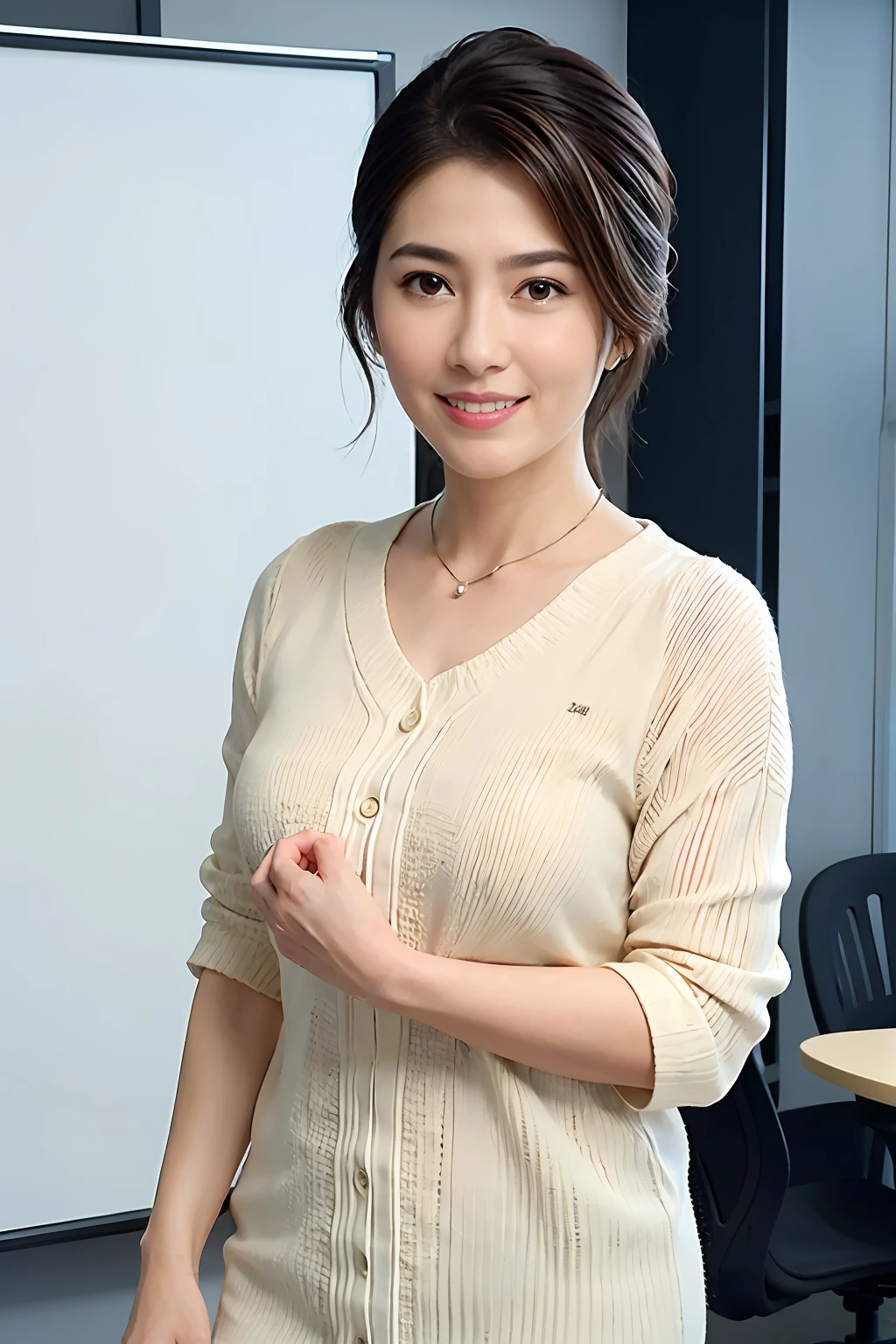 Arafed woman in a white shirt and jeans posing for a picture - SeaArt AI