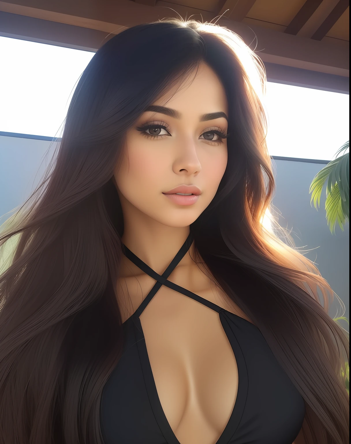 A closeup of a woman in a black bikini top, lindo rosto latino, Violeta Myers, cindy avelino, Meio rosa, Lorena Avarez, Retrato de Demi Rose, Retrato Demi Rose, Mulher mexicana bonita, linda senhora, Alanis Guillen, 18 anos, Retrato claro de Demi Rose, beleza de cair o queixo, imagem vazada, beleza de cair o queixo