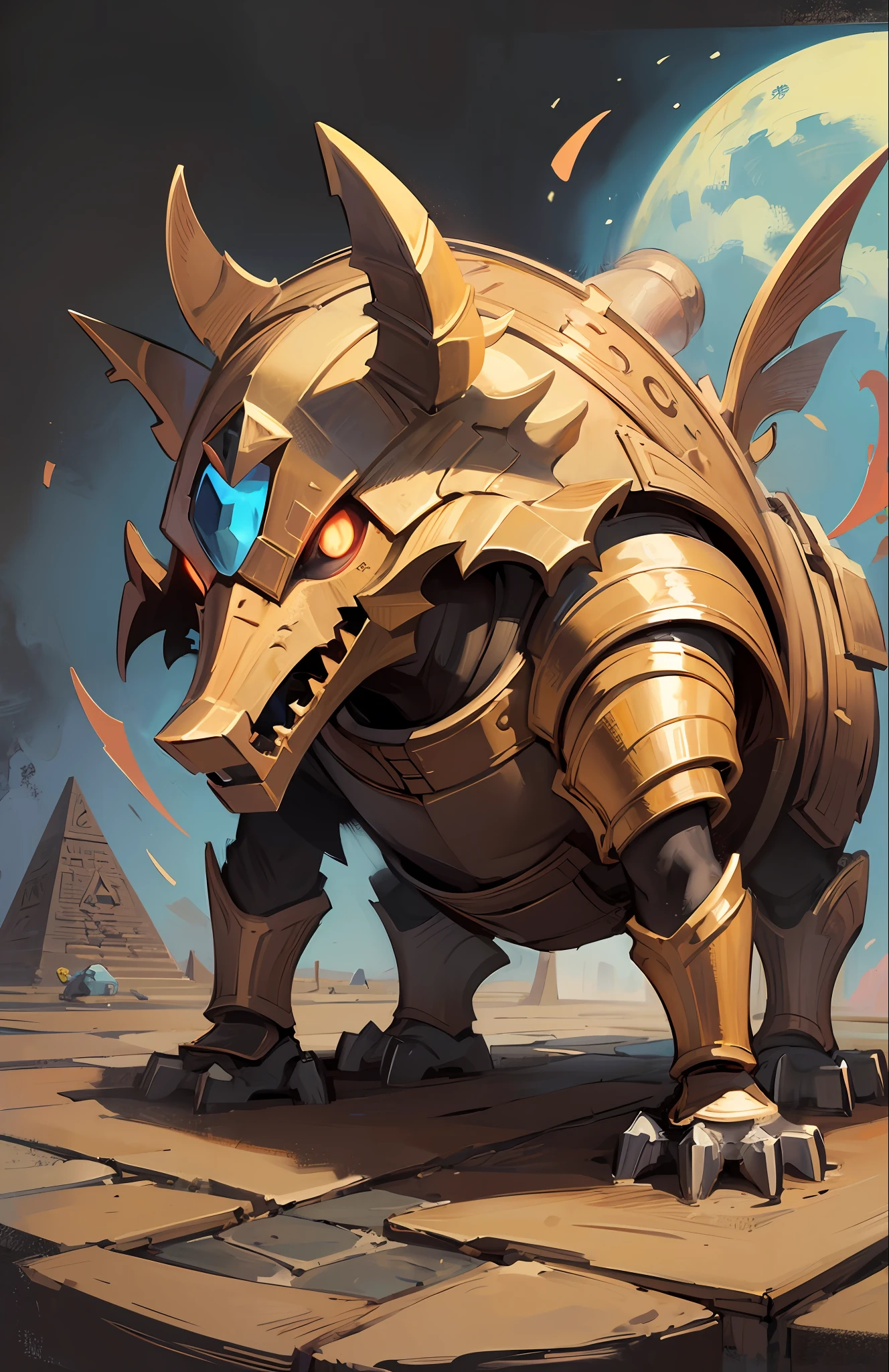 best qualtiy，tmasterpiece，Need，（（A sealed desert pyramid creature）），guarding，supporting，Hearthstone painting style，Painful expression，Living off the soil，Non-human（Soil attribute 1.2），Flattening（1.4），Textured，Dark simple background --auto --s2