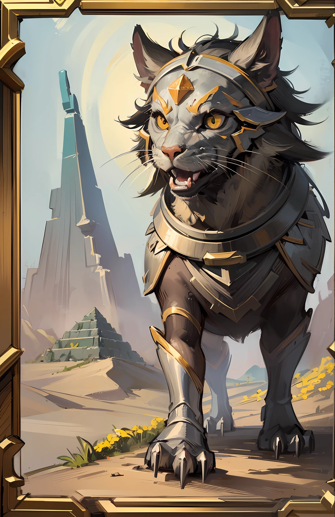 best qualtiy,tmasterpiece,Need,((A sealed desert pyramid creature)),guarding,supporting,Hearthstone painting style,Painful expression,Living off the soil,Non-human(Soil attribute 1.2),Flattening(1.4),Textured,Dark simple background --auto --s2