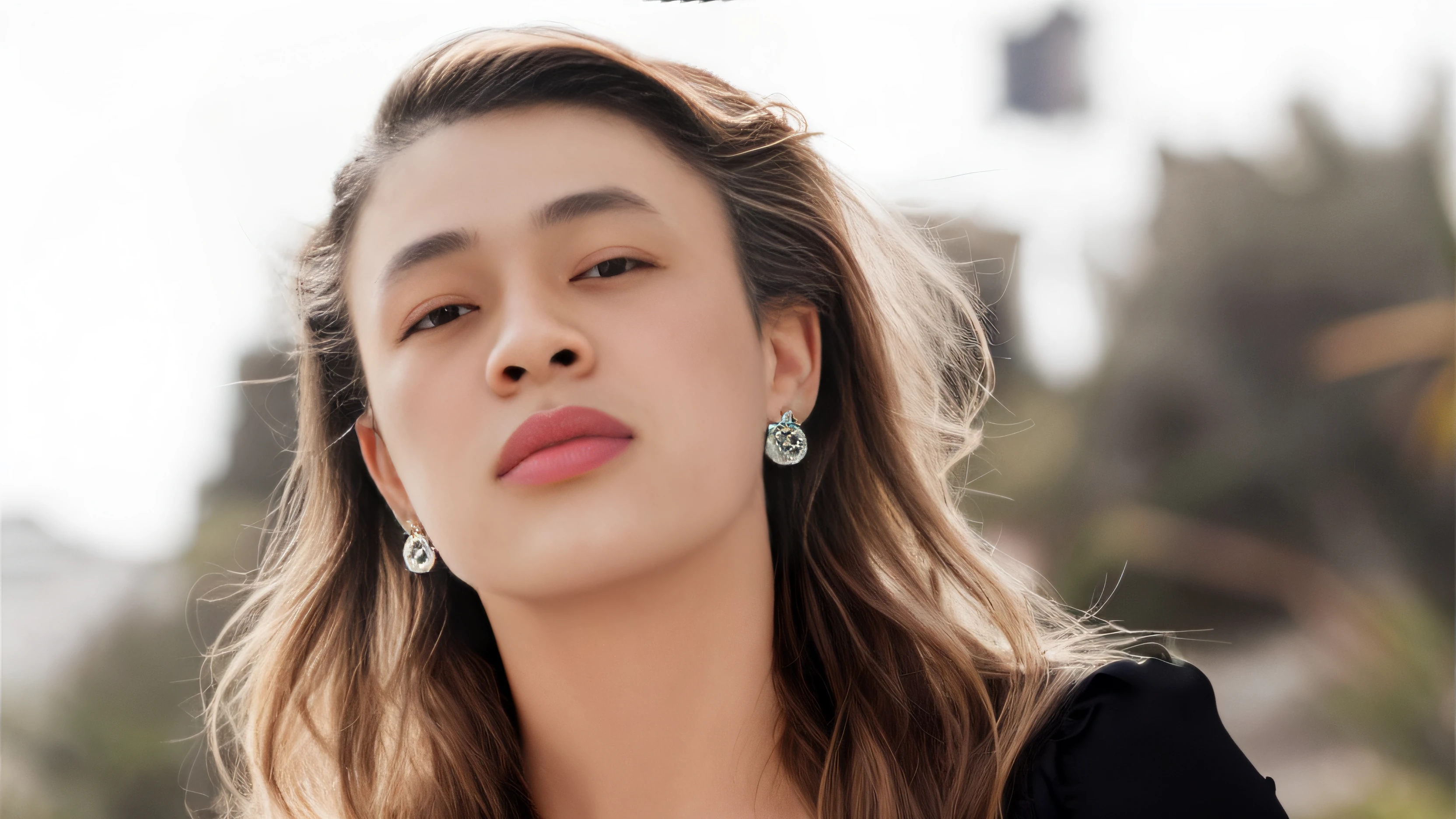 Long-haired Arad woman,Wearing a black top and earrings, amber heard, portrait of barbara palvin, chaumet, barbara palvin, Ashley Green, chaumet style, swarovski, glossy magazine photoshoot, Smoldering, profile shot, Elizabeth Olsen, author:Emma Andievska, Digital Enhancement, Ana de Armas, Drew Barrymore