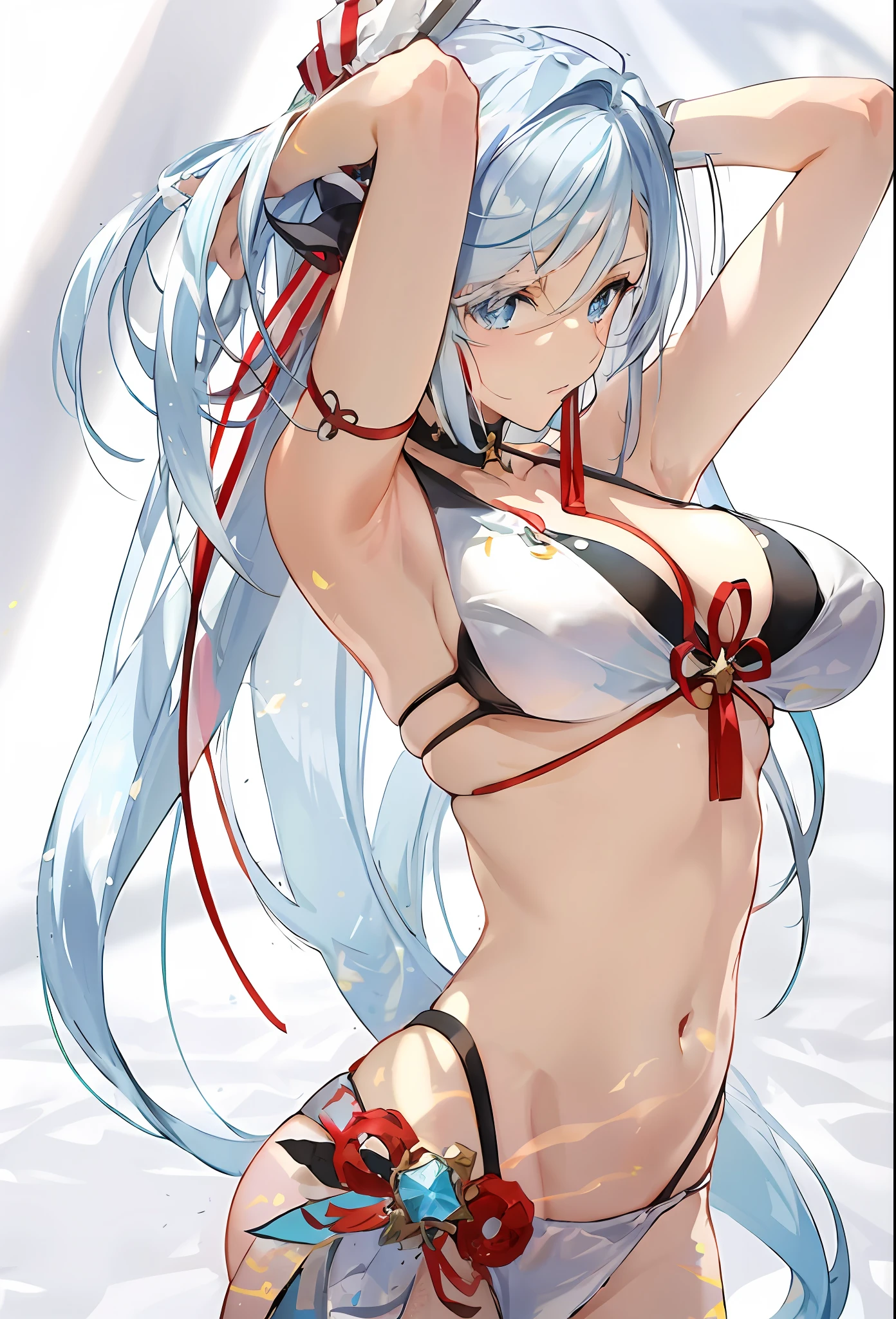 Anime girl in bikini,Holding a sword in hand, seductive anime girls, Kantai collection style, Best anime 4k konachan wallpaper, azur lane style, white-haired god, beautiful and seductive anime woman, Pisif 3DCG, Highest rated on Pisif, Pisif, A scene from the《azur lane》videogame, at pixiv, mikudayo