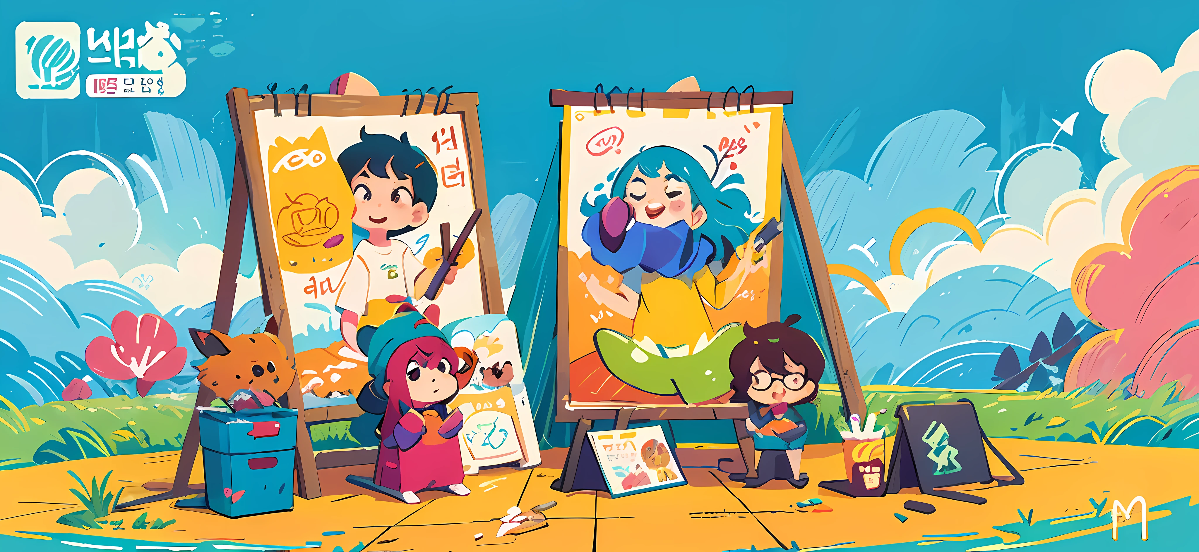 arafed image of a cartoon sign that says hello spring, korean typography, game illustration, poster illustration, colorful illustration, digital illustration, flat illustration, stylized digital illustration, detailed digital illustration, by Kim Hwan-gi, gwanghwamun, official artwork, by Kim Jeong-hui, beginner, colored illustration, digital graffiti landscape, promotional art