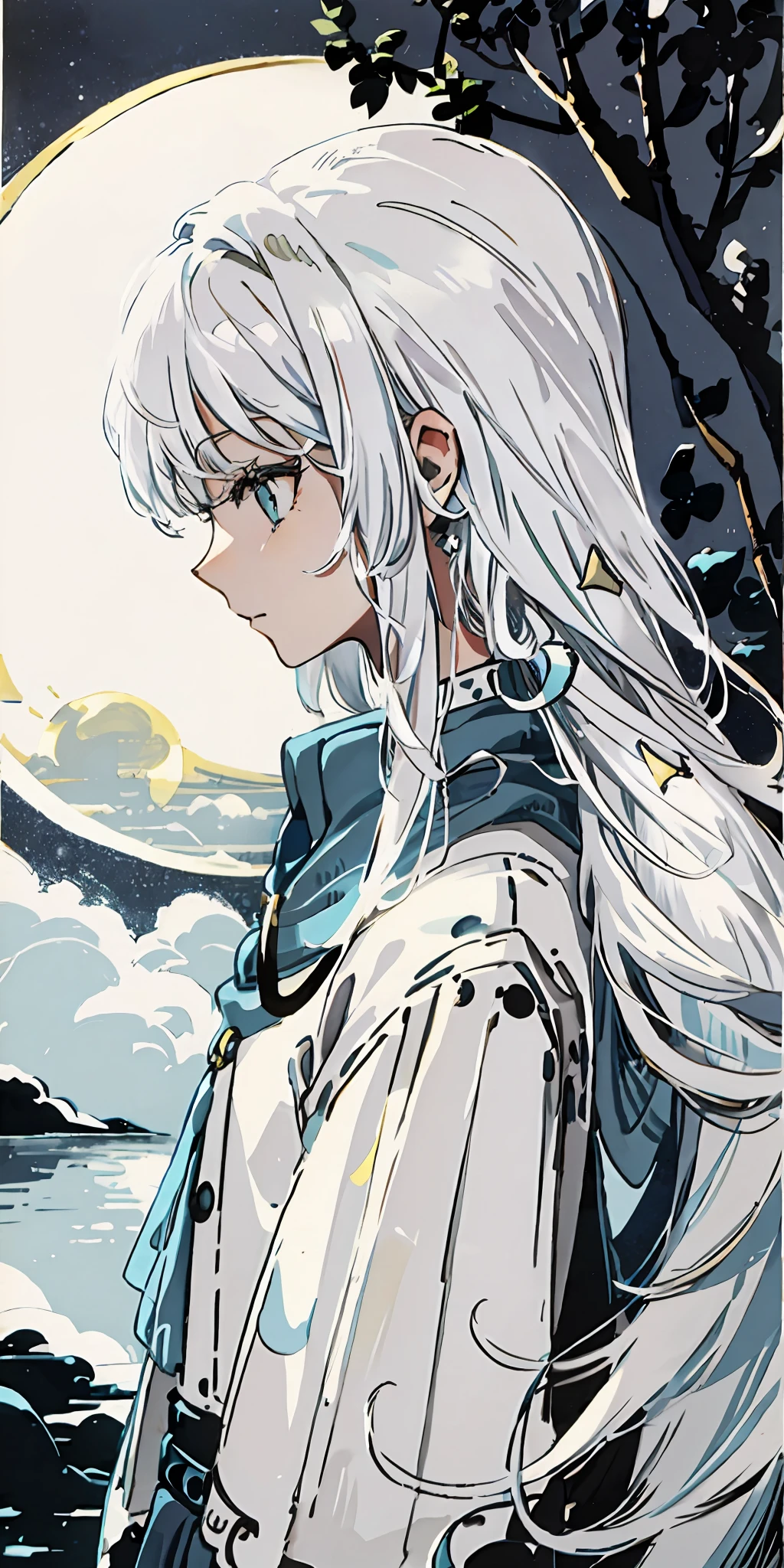 night,(moon:1.2),1girl,solo,profile,white hair