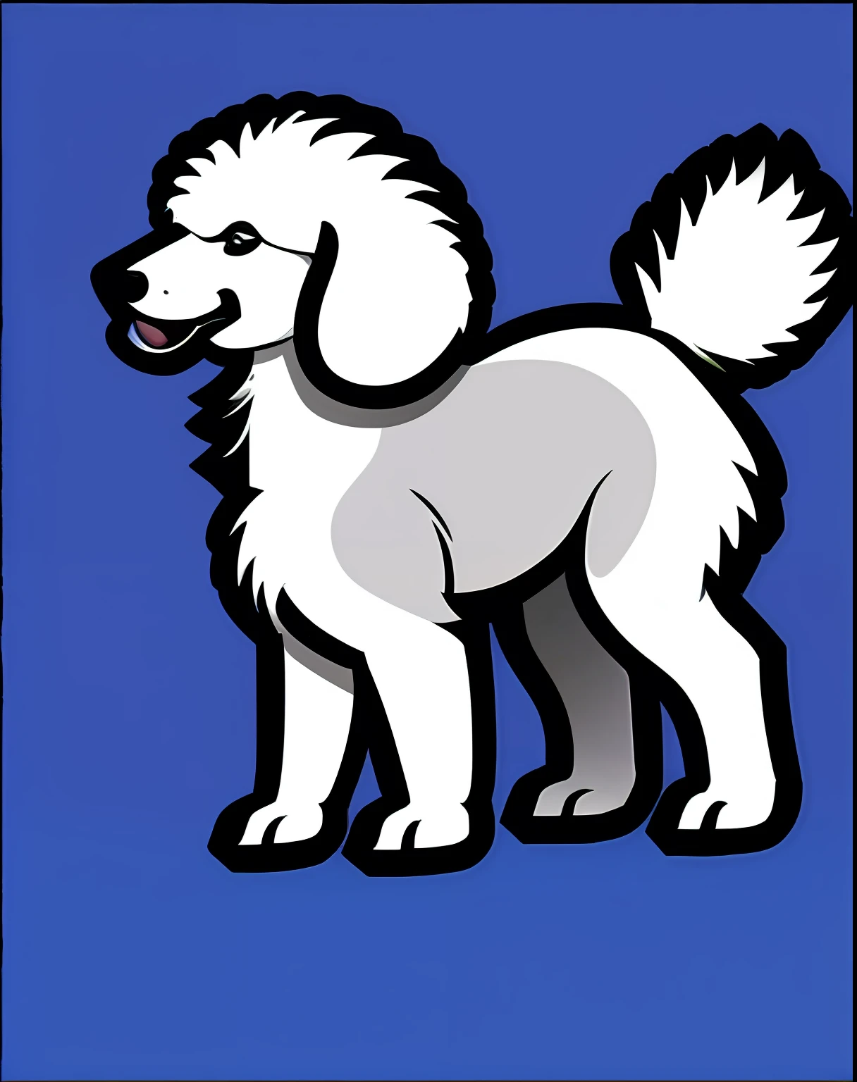 Vector-art of a (white Poodle: 1.3), loyal, happy, intelligent, lively, devoted, expressive, energetic, playful, quick, strongwilled, good-natured, running on a beach, white background.