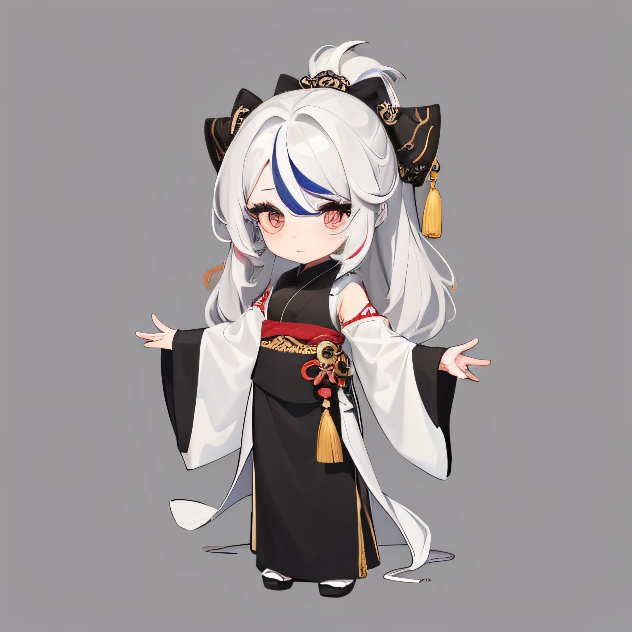tmasterpiece、Need、(1 girl:1.1)、(chibi:1.6),standing on your feet,Side Body,(Ancient Chinese clothes:1.2),cabelos preto e longos,Black eyes,white backgrounid,simplebackground