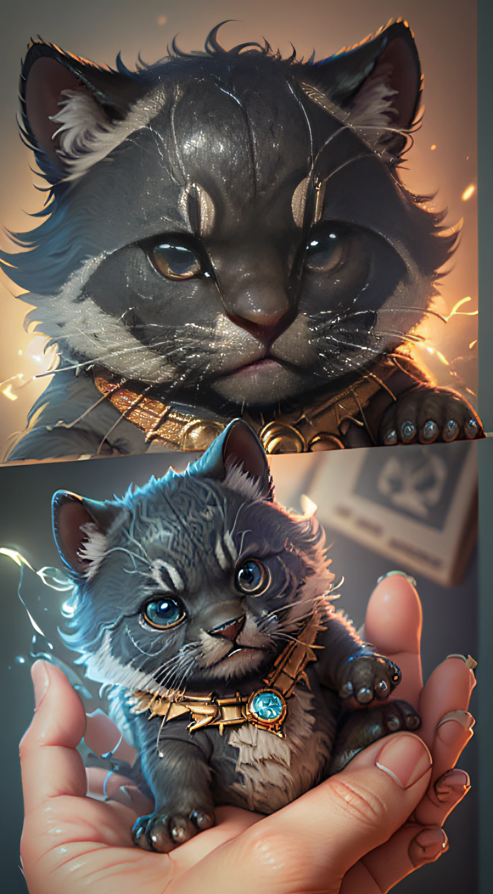 Gorgeous tiny hyperrealistic black panther with different bright colored eyes taking care of a necklace, Chibi, adorable and cute, logo design, cartoon, cinematic lighting effect, charming, 3D vector art, cute and quirky, fantasy art, bokeh, hand drawn, digital painting, soft lighting, isometric style, 4K resolution, photorealistic rendering, highly detailed cleaning, vector image, photorealistic masterpiece, professional photography, simple space scenery, isometric, vibrant vector