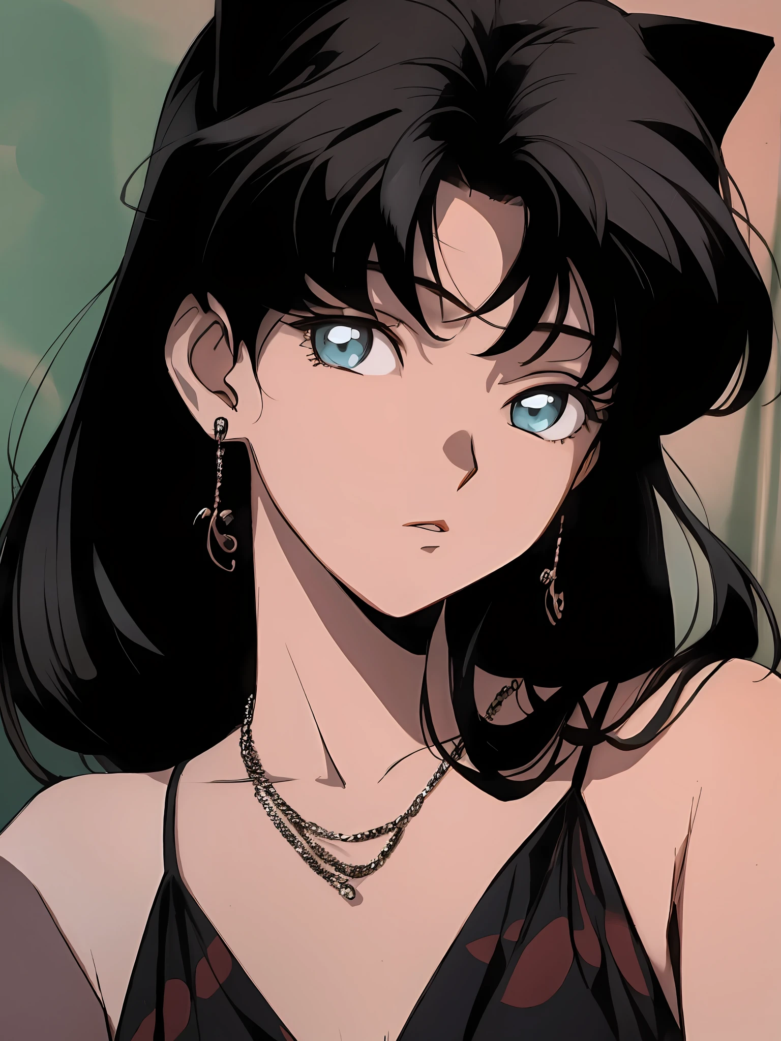 Anime girl with black hair and blue eyes in a black dress, Portrait Chevaliers du Zodiaque Fille, 9 0 s anime aesthetic, 9 0 s anime art style, 8 0 s anime vibe, 90's anime style, 9 0 s anime style, Perfect blue, 1 9 9 0's anime, 80s anime ova style, 8 0 s anime art style，brassier