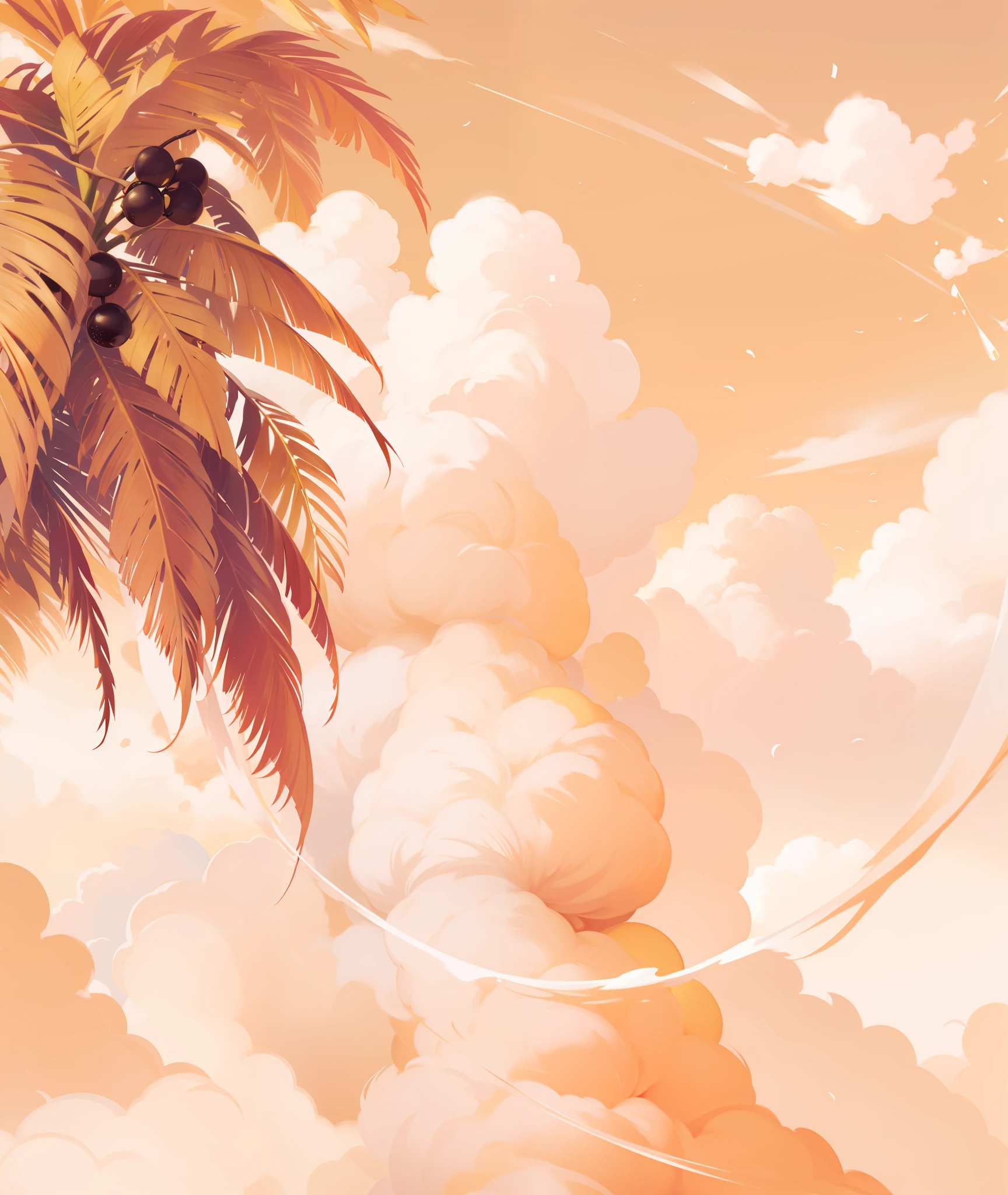 the setting sun,eventide,clouds,coconut palms,Buble, Meatball,There are many black balls in the drink cup,