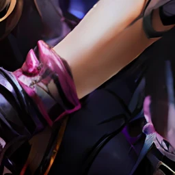 Close-up of a woman dressed in purple and black,Overwatch's widowmaker,thick smooth warframe thighs,widowmaker,rendered in sfm,sharp silver armor fuchsia skin,D. VAs from Overwatch,Irelia from League of Legends,highly detailed giantess shot,Close-up Shot Shot,shiny metallic glossy skin,fuchsia skin beneath the armor。 --auto