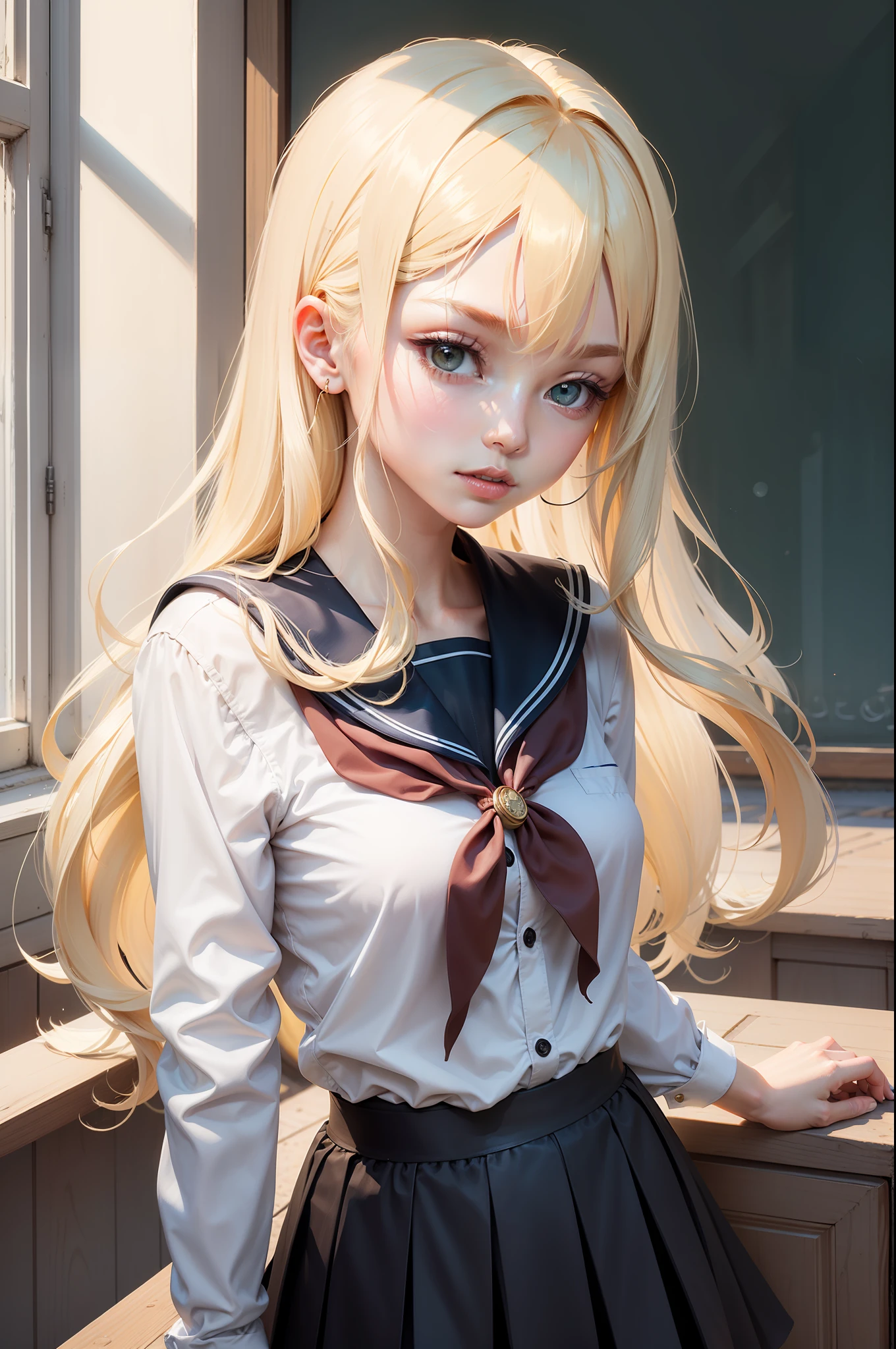 yellow long hair,a sailor suit