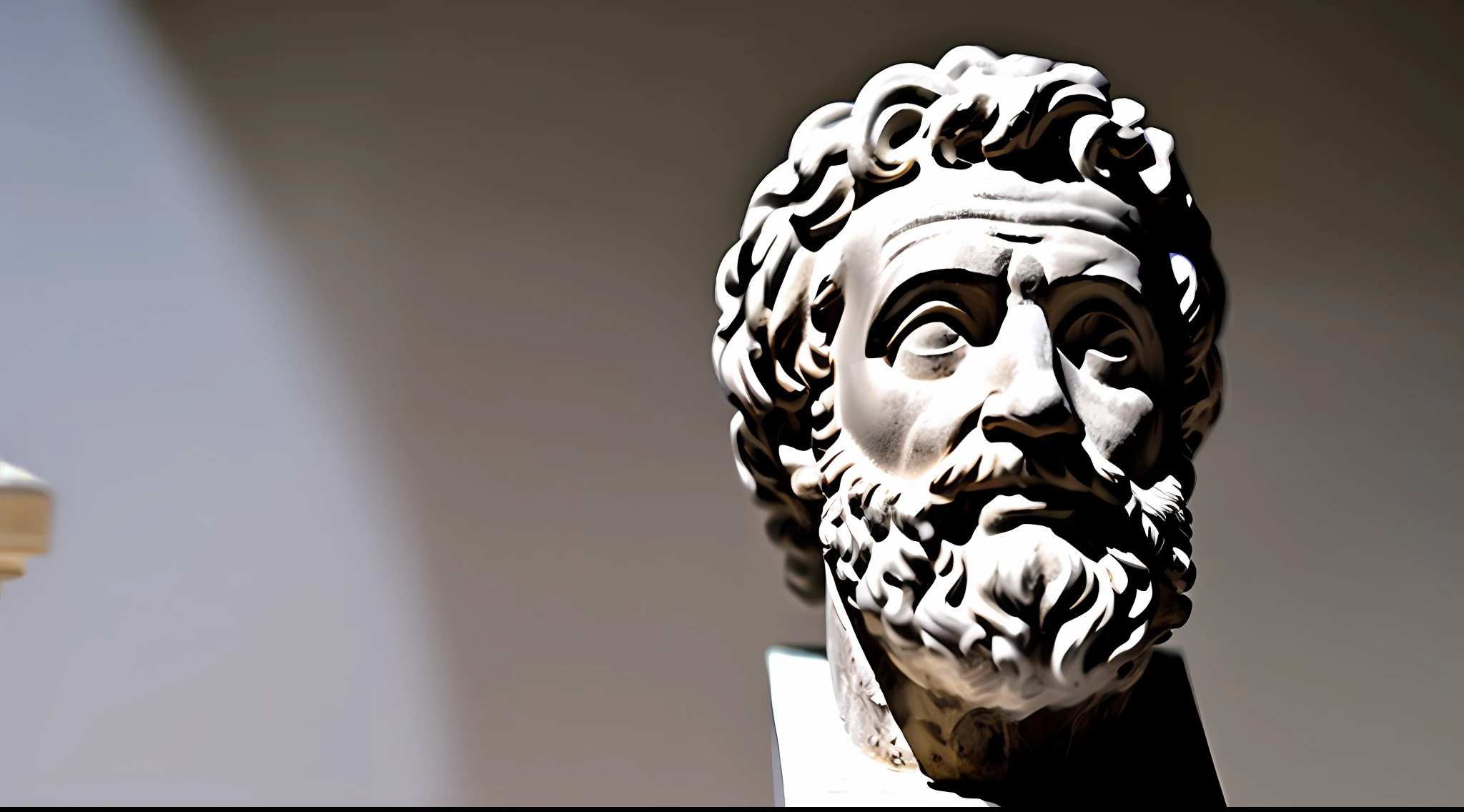 construa maquete, professional marble bust sculpture of the philosopher and Roman emperor Marcus Aurelius, primorosamente decorado, Medium plan, (fundo preto: 1.3), extramente detalhado, Epic light and shadow, cinematografia, muito contraste e detalhes, identico