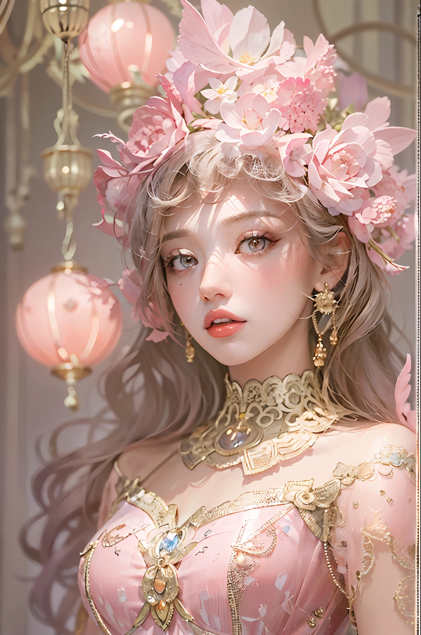 (masterpiece, ultra quality, high-res, 10, intricate: 1.2), (detailed face:1.2),so pretty, Detailed skin, pores, Absurd , whimsical, [musculine],1 girl,pink dress, ((Realistic)), good lighting quality, korean girl, ((pale skin)), balanced eyes,