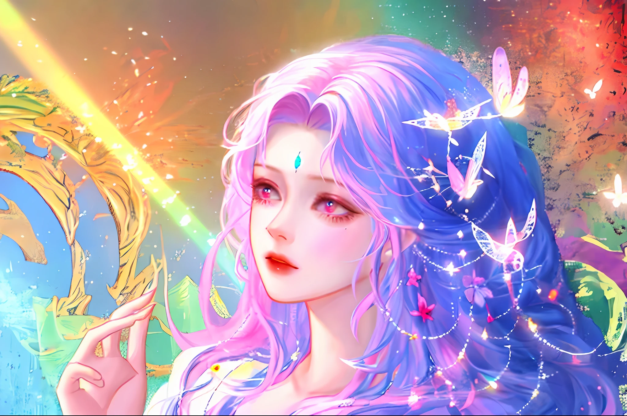 Holy Light Butterfly Angel check,butterfly wings,brooch(MCU),Pastel tones in Rococo style,Light white and light dark red,Incredibly beautiful,SakuraNS,Sparkling water reflection,combine,flowing,hyper realisitc,painting of a,aethereal,elsa bleda,stockphoto,Mixed reality and fantasy elements,Vray tracking,Intricate patterns,delicate linework,made of crystals,Exquisitehands