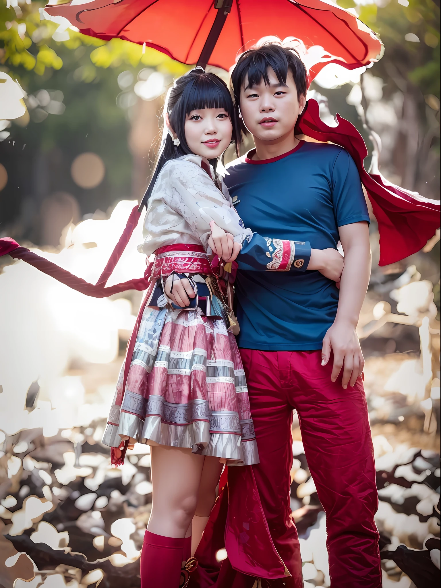 there are two people standing under an umbrella in a field, lovely couple, dang my linh, couple, couple pose, profile picture 1024px, very very low quality picture, hoang long ly, ao dai, happy couple, in style of lam manh, photo taken in 2 0 2 0, traditional clothes, traditional dress