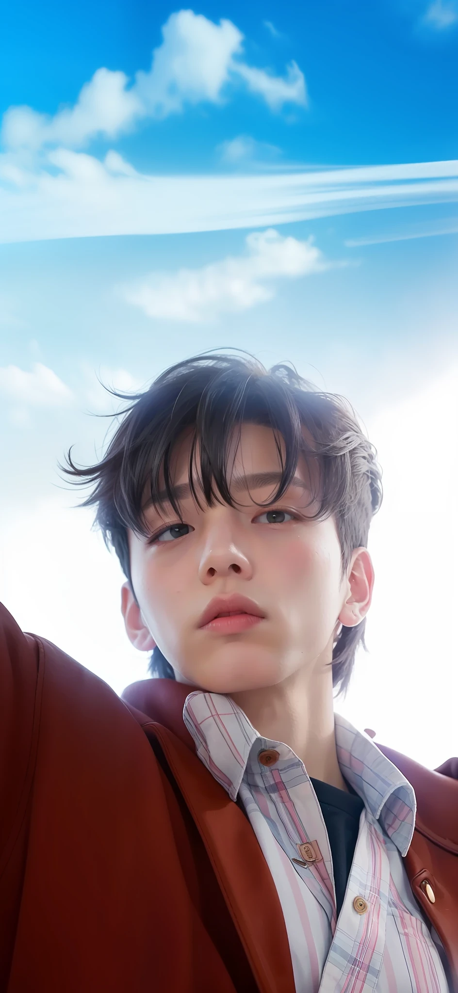 1boy,black hair,muller haircut, school boy,detail,realistic,handsome,cute