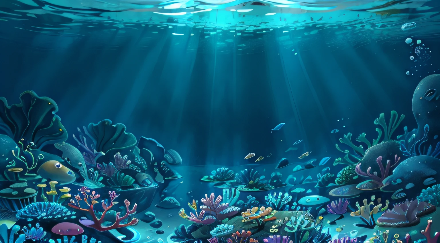 Underwater ocean, reef, no human, no fish, no house