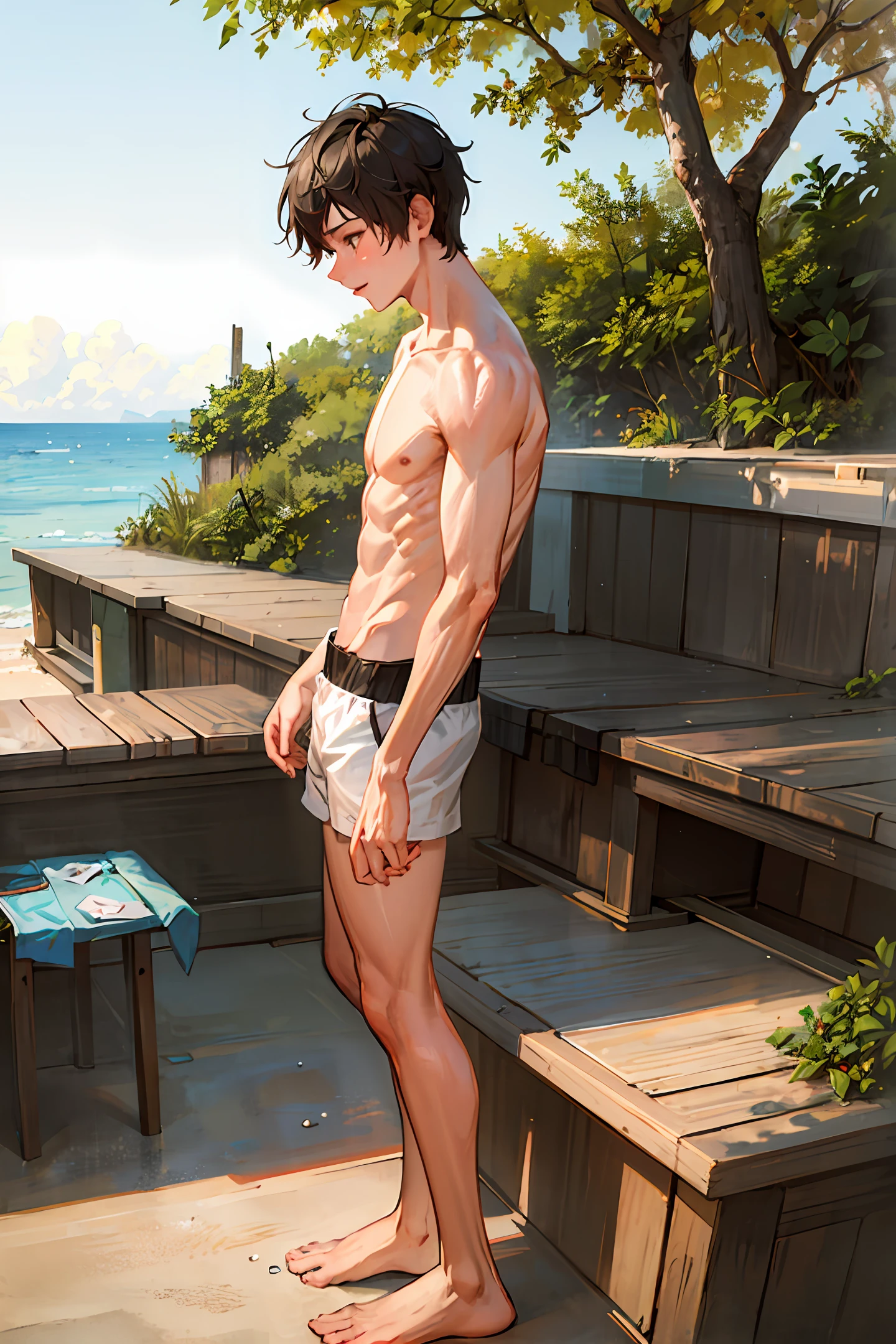 masterpiece,best quality,offical art,highly-detailed,illustration,manly muscular bara,full body,solo,stubble,facial hair,spiked [black|brown] hair,yellowish green eyes,leaning back lying on a Beach chair,wet open jacket, see-though white Hot Pants,(large bulge),close shot,close up,thick thighs and arms,large pectorals,naughty face,😈,looking at viewer,
mechanization,lightning electricity,stretch,clear transparent water,sexually attractive,depth of field,tindal effect,light particles,(Balance and coordination between all things),crystal clear texture,real light and shadow,legs apart,dynamic pose,
summer,bath towel,(beach umbrella and Shell and crab and seagull and coconut tree and beachball and powder sand on beach),wind,clear blue sky,ocean,vast,sun,the warmth of the breeze,
perspective,composition,tranquil,adventurous,energy,exploration,reflection, refraction,contrast,naturalistic,experimental,unique,free,comfortable,
re5dfield,