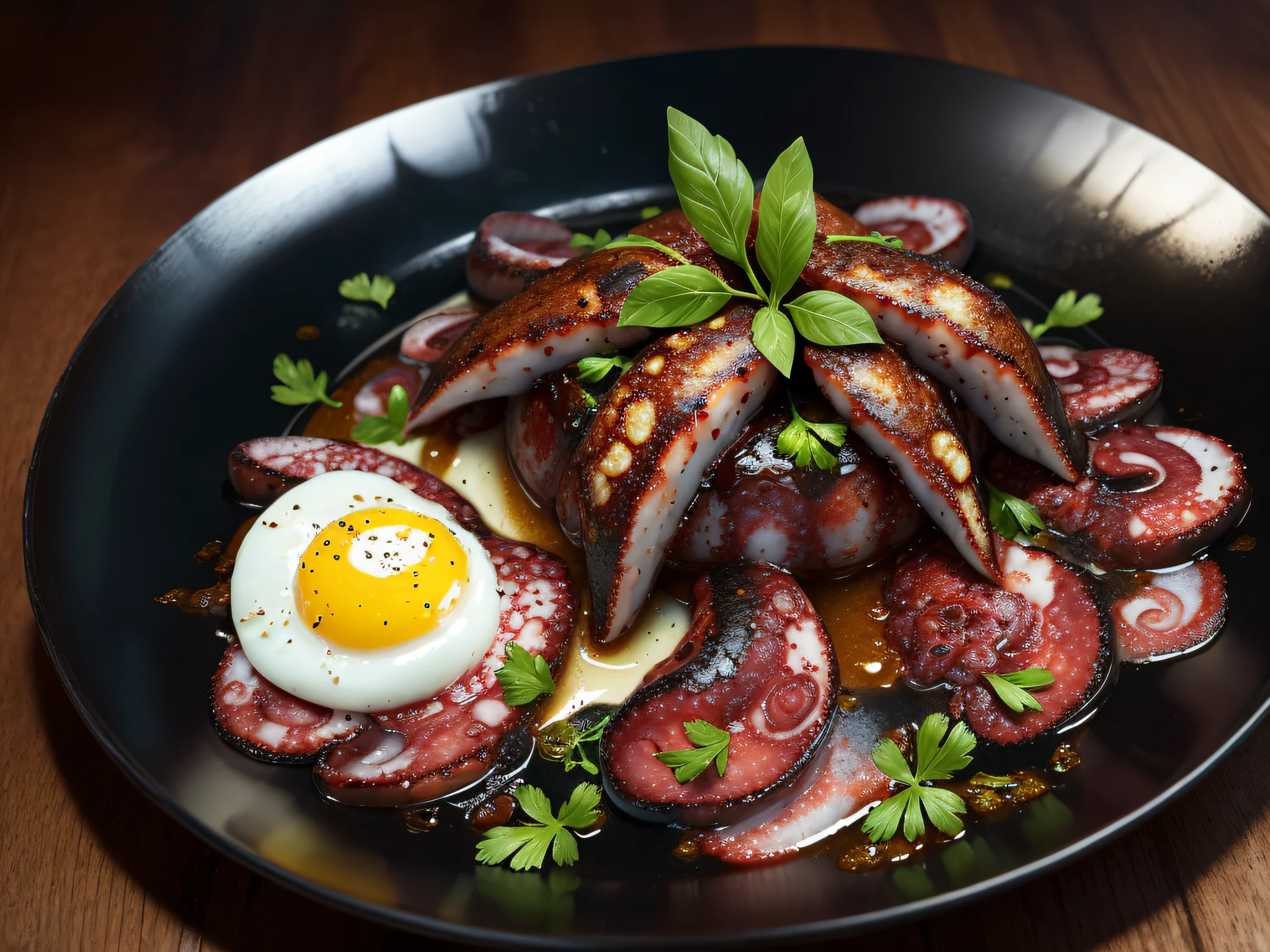Pulpo a la gallega en una vasija de barro en plano comensal, primer plano, calidad gourmet --auto
