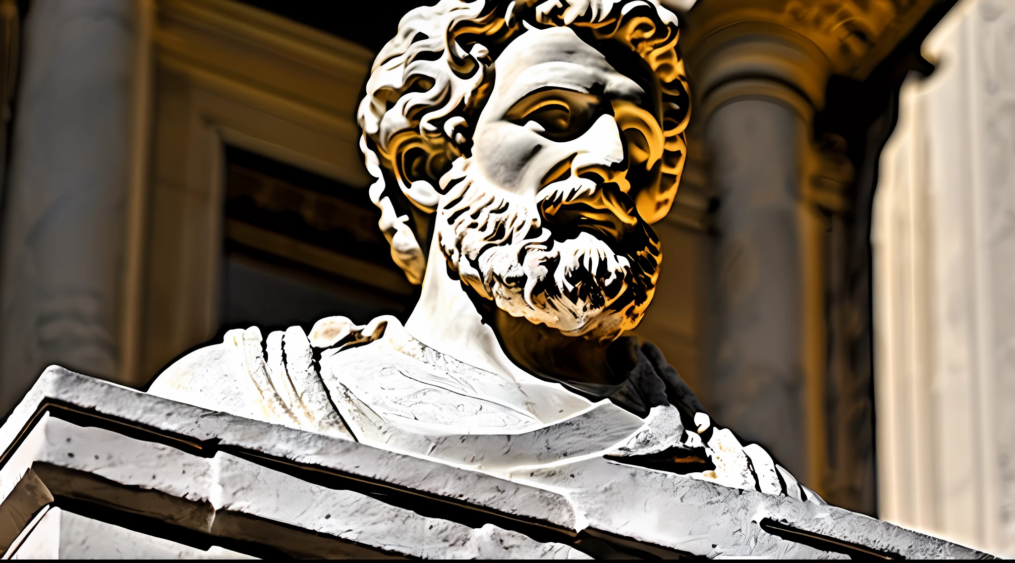 construa maquete, professional marble sculpture of the Roman philosopher and emperor Marcus Aurelius, primorosamente decorado, Medium plan, (fundo preto: 1.3), extramente detalhado, Epic light and shadow, cinematografia, muito contraste e detalhes, identico