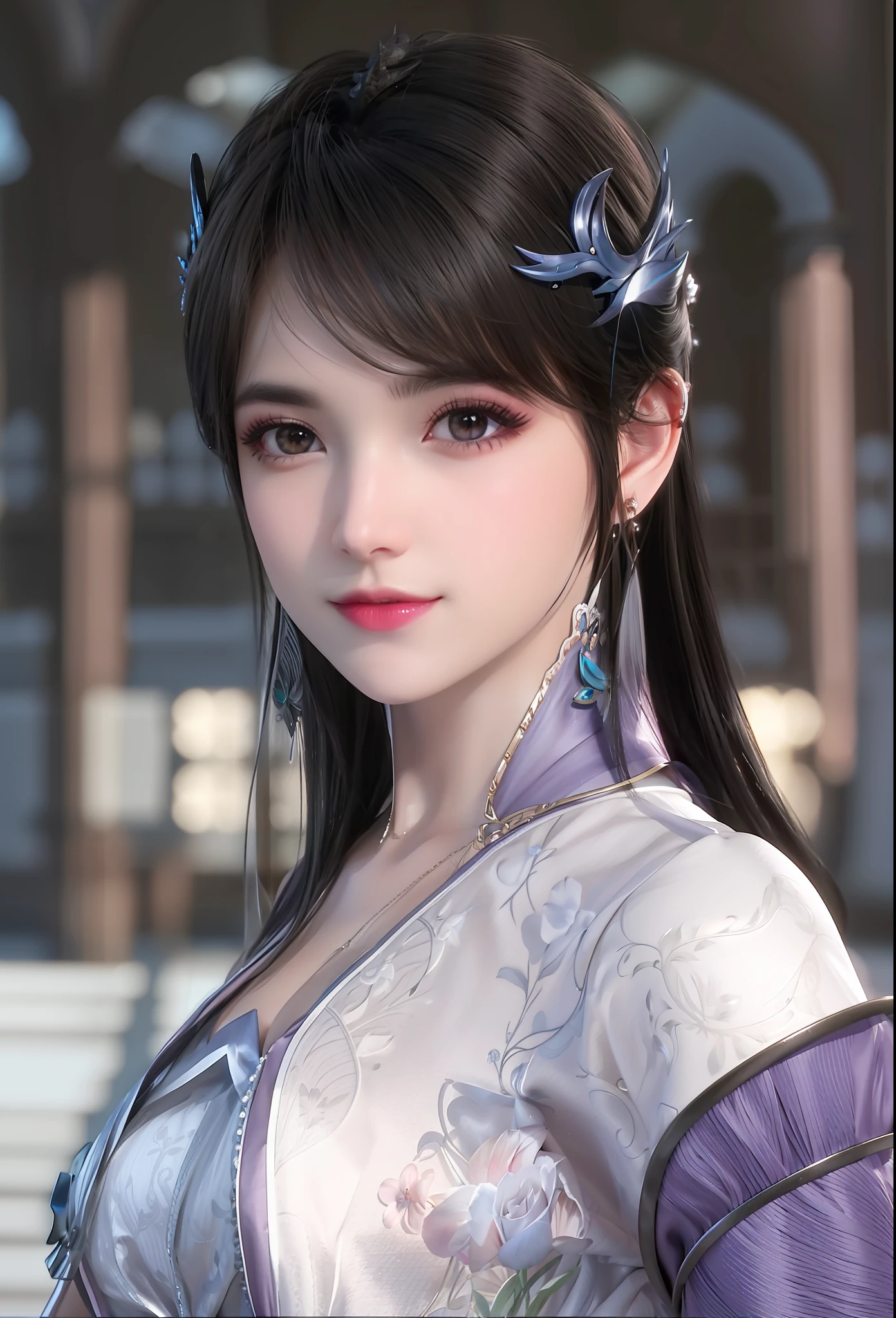 with a calm expression,brunette color hair,Pink smoky makeup,Royal Sister,Beautuful Women,head gear,Raised sexy,offcial art,Unity 8K wallpaper,ultra - detailed,Aesthetics,tmasterpiece,best qualtiy,realisticlying,illuminating,Frankness,photore,A high resolution,4K,8K