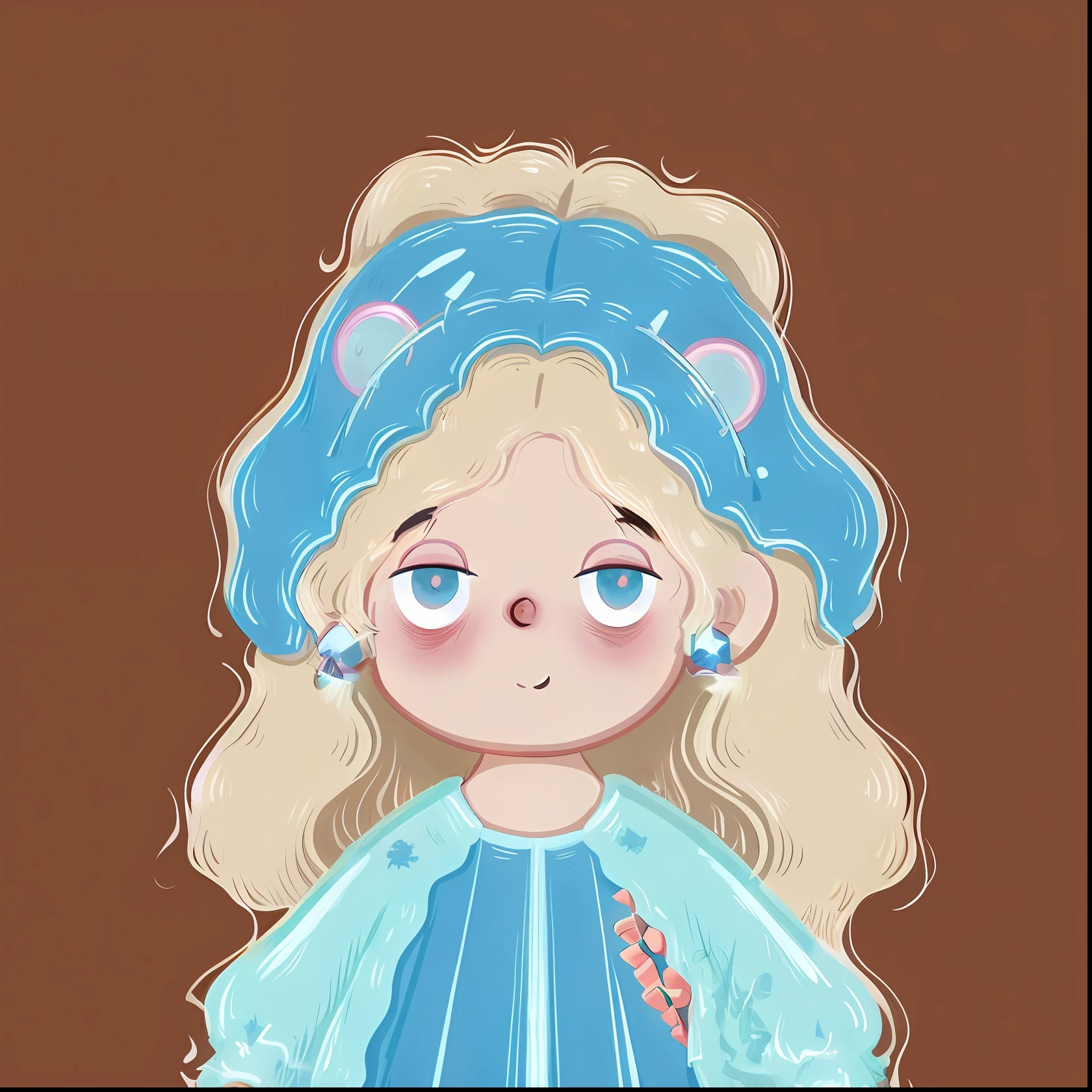 There is a painting,The painting shows a girl wearing a blue hat and a blue dress, lovely art style, Cute detailed digital art, 2 d illustration, 2D illustration, Loli, 🤤 girl portrait, cute portrait, cute character, small loli girl, adorable digital art, portrait of a small, small curvaceous loli, Soft anime illustration, 2d digital illustration