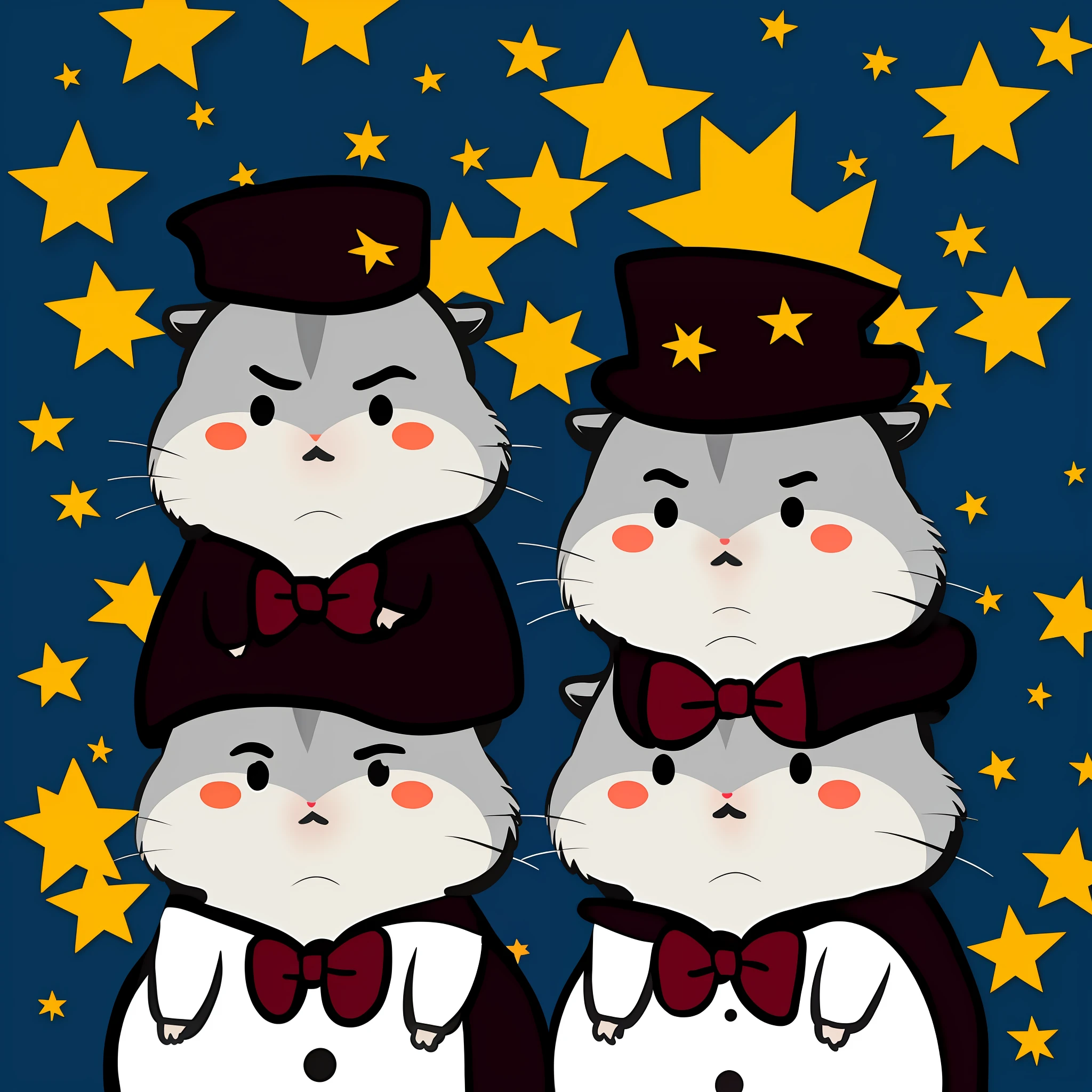 xiaoyuehan, hamster,bow, cosplay, hat, simple_background, star_\(symbol\), white_background, angry