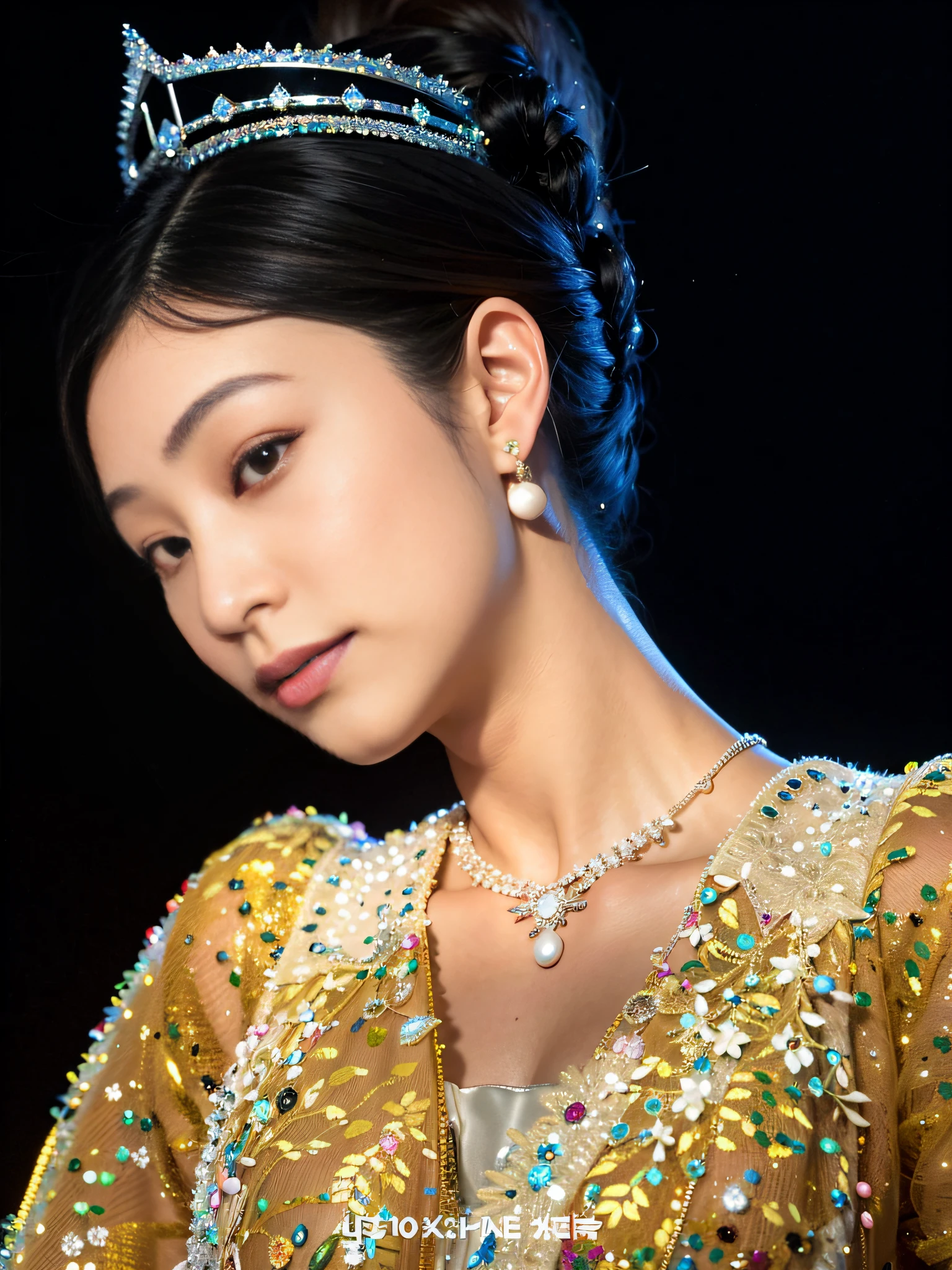 a close up of a woman wearing a tiara and a necklace, Close your eyes to Susie Pei, portrait of jossi of blackpink, blackpink jennie, Shin Jinying, shaxi, jaeyeon nam, roseanne park of blackpink, Popular Korean makeup, portrait of female korean idol, Choi Hyun-hwa, gongbi, tzuyu from twice, lee ji eun