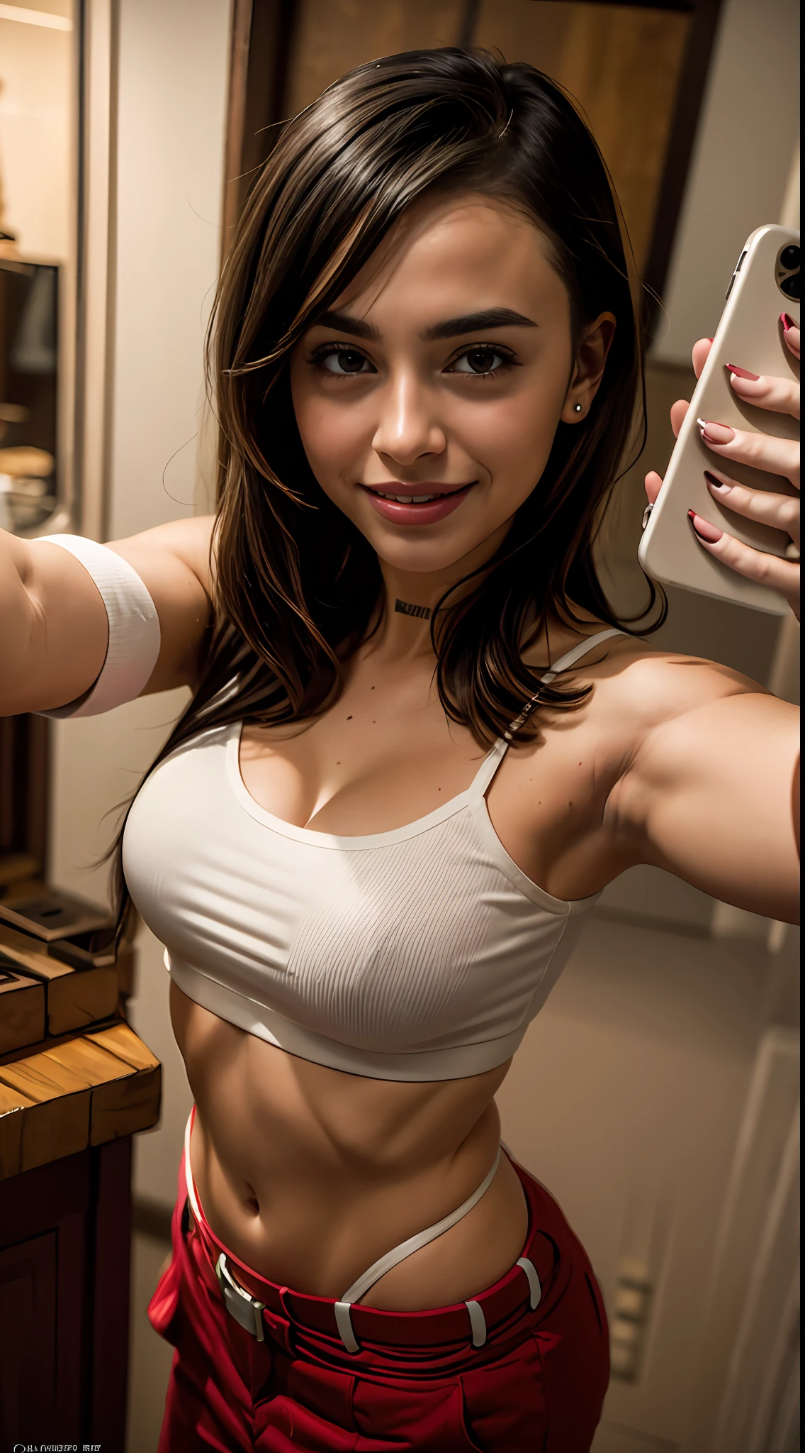Masterpiece, increible 1chica, idolmaster, modelo, profundidad de campo, foto, movie, cara, flaco, sonrisa, 鎖骨, dientes, movie, camisole, selfie, noche,