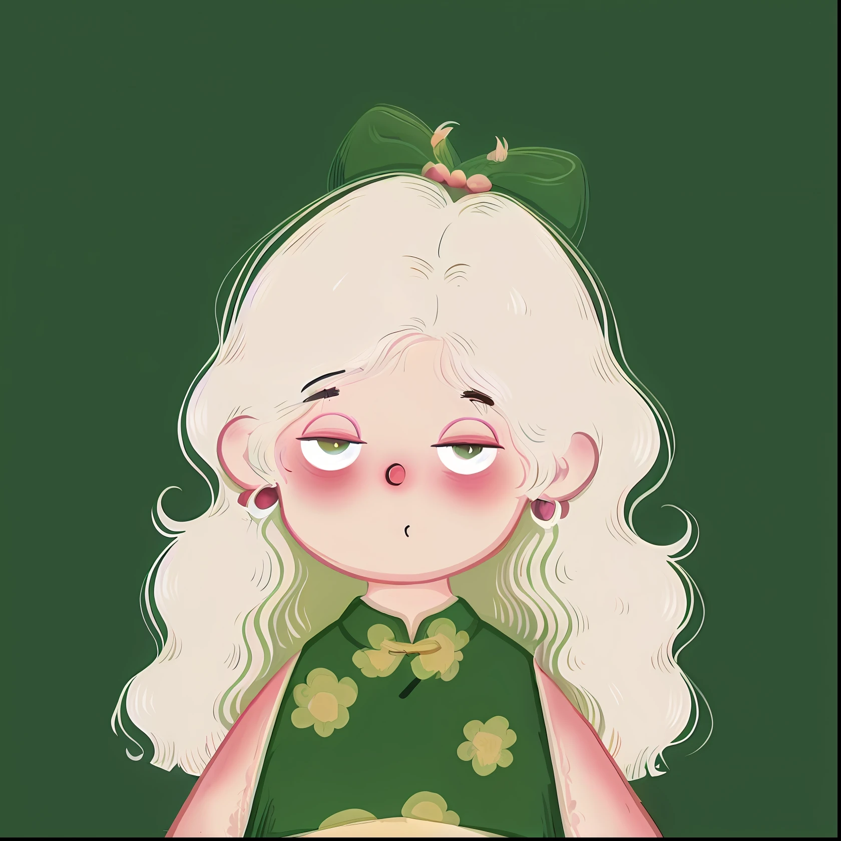 A cartoon girl with white hair and a green dress holds a plate of food, 2D illustration, 2 d illustration, , portrait of a small, lofi portrait, 2d digital illustration, Cute detailed digital art, cute portrait, Portrait of a cute girl, matte digital illustration, Character illustration, procreate illustration, lovely art style, little elf girl