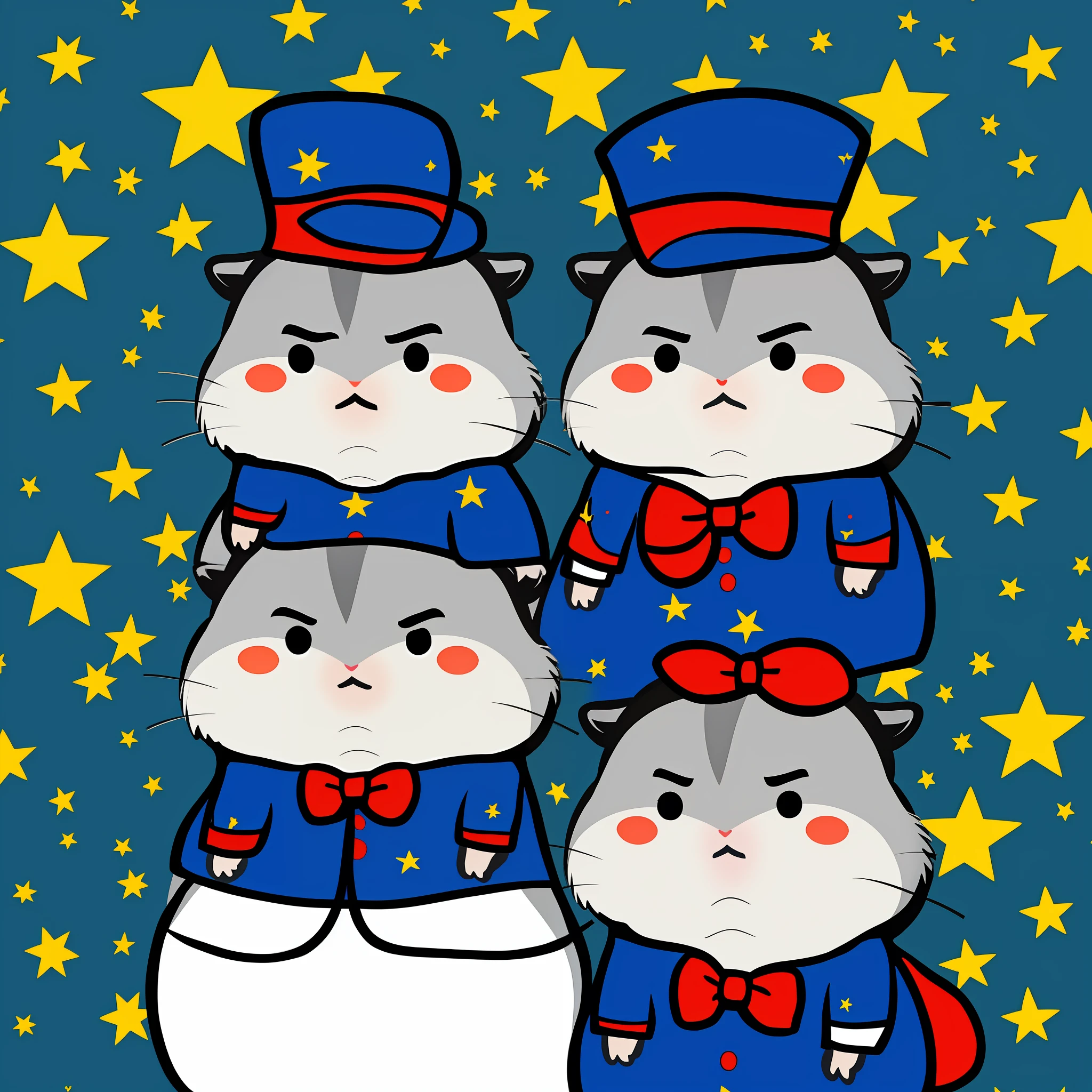 xiaoyuehan, hamster,bow, cosplay, hat, simple_background, star_\(symbol\), white_background, angry