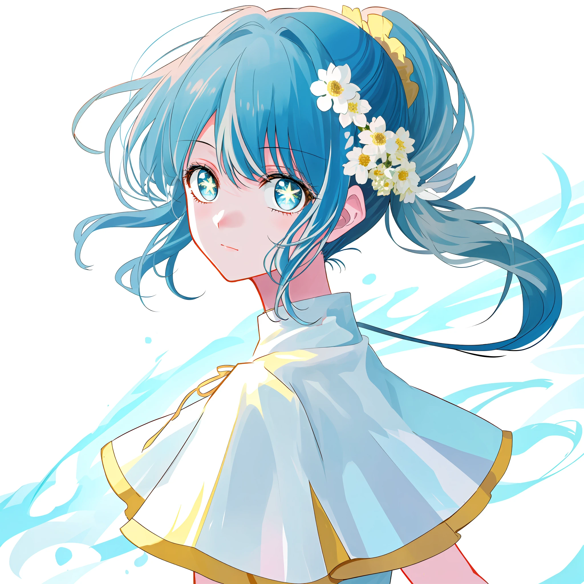 (masterpiece), (best quality), (ultra detailed),(disheveled hair),(illustration), (1girl), (Fashionable clothing), standing, Fashion model, looking at viewer, (interview), (simple background),beautiful detailed eyes, delicate beautiful face, Floating,(high saturation),(colorful splashes),colorful bubble,(shining), focus on face, ponytail, kamisato ayaka, light blue hair, bangs, hair ring, floating flowers, floating hairs, (shining), best lighting, best shadow,