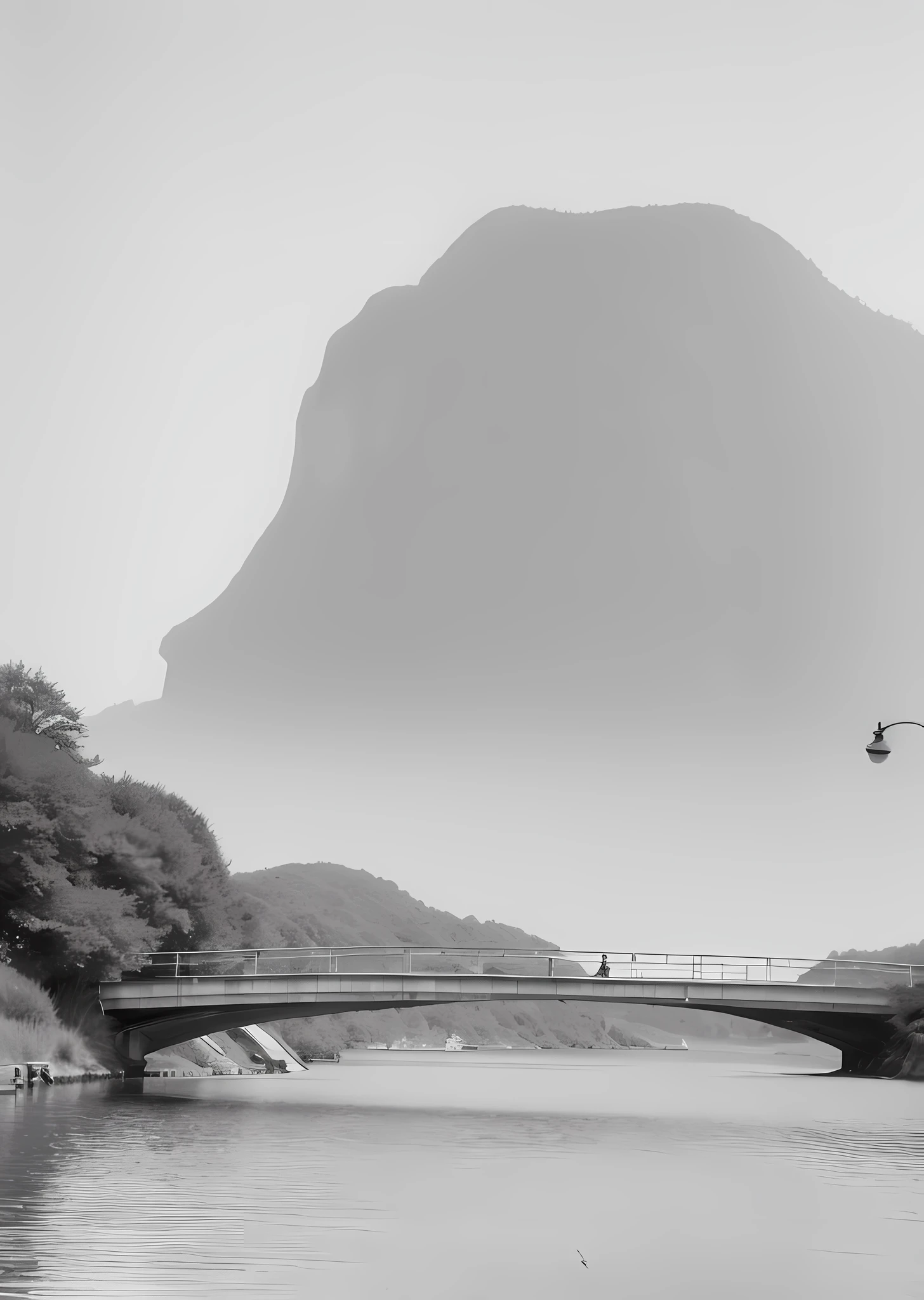 A girl looks at a painting of a train on a bridge, inspired by Osamu Tezuka, pencil and ink manga drawing, inspired by Yumihiko Amano, pencil and ink manga, inspired by Inoue Naohisa, She is the center of the garden, inspired by Kaburagi Kiyokata, inspired by Nara Yoshitomo