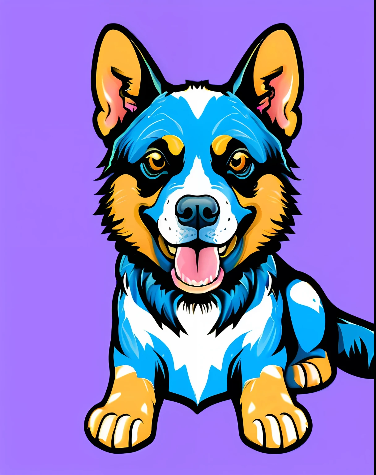 Vector-art of an (blue Australian Cattle Dog: 1.3), loyal, happy, intelligent, lively, devoted, expressive, energetic, playful, quick, strongwilled, good-natured, running on a beach, white background.