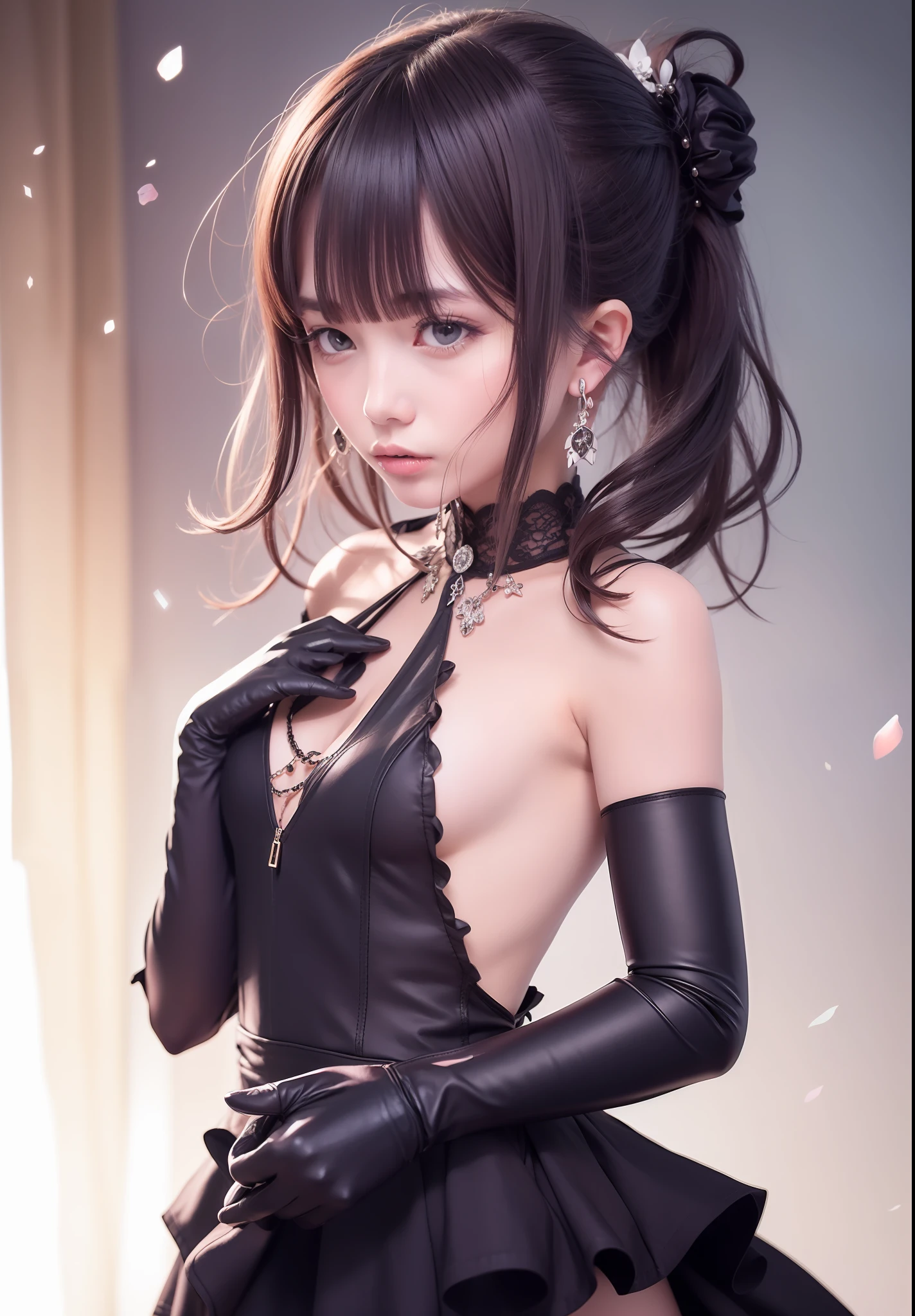 long black gloves,black color dress
