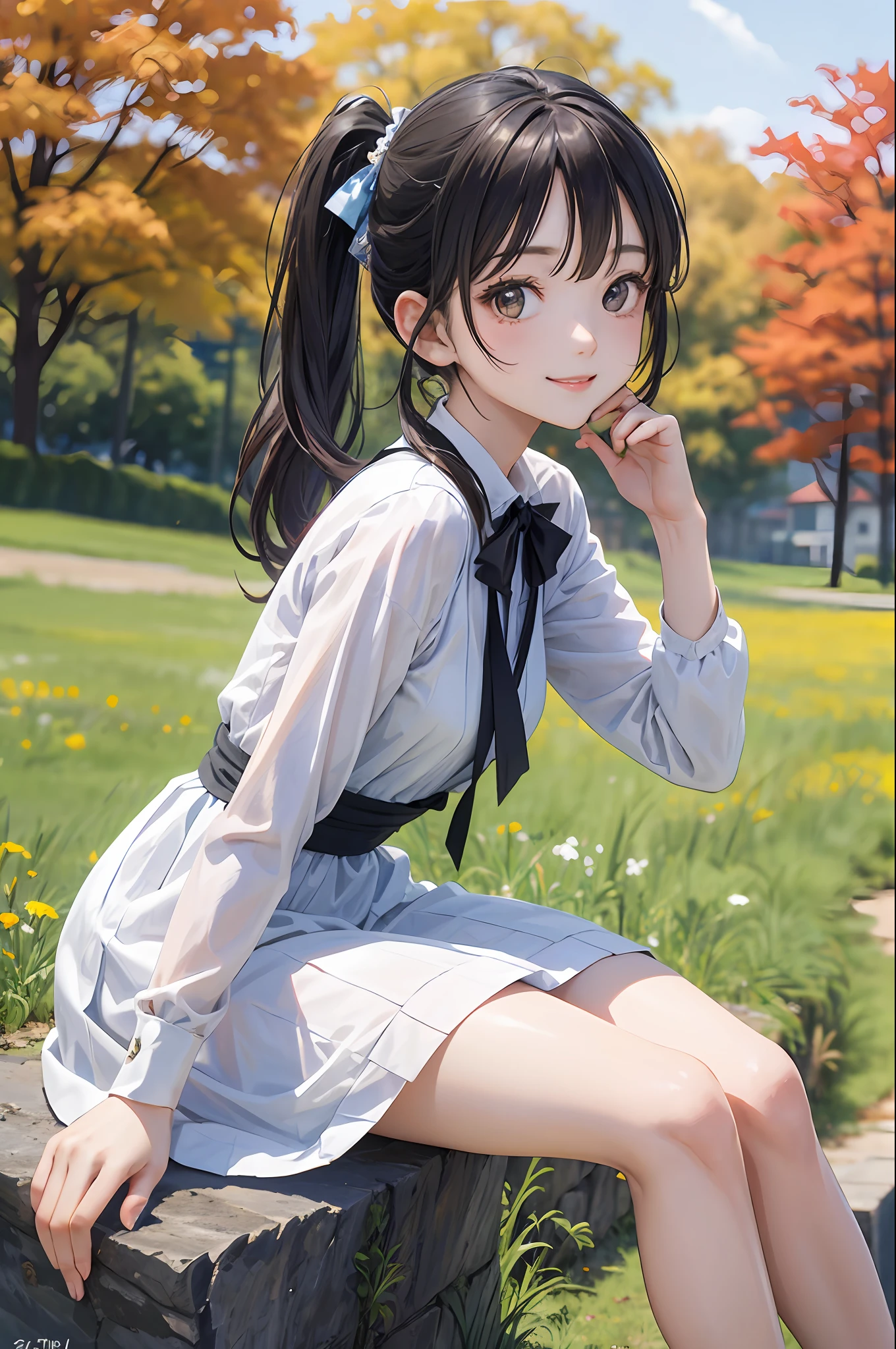 masterpiece, best quality, (grainy:0.7), intricate detail, sharp, perfect anatomy, finely detailed, bloom, noon, vivid colors
BREAK
cute girl, watching birds, leaning on hand, detailed eyes, from side, sitting on rock, twintails, detailed trees, autumn, grass, (solo:1.3), smiling,
BREAK
Extremely detailed summer dress, multicolored
BREAK
Rural city background