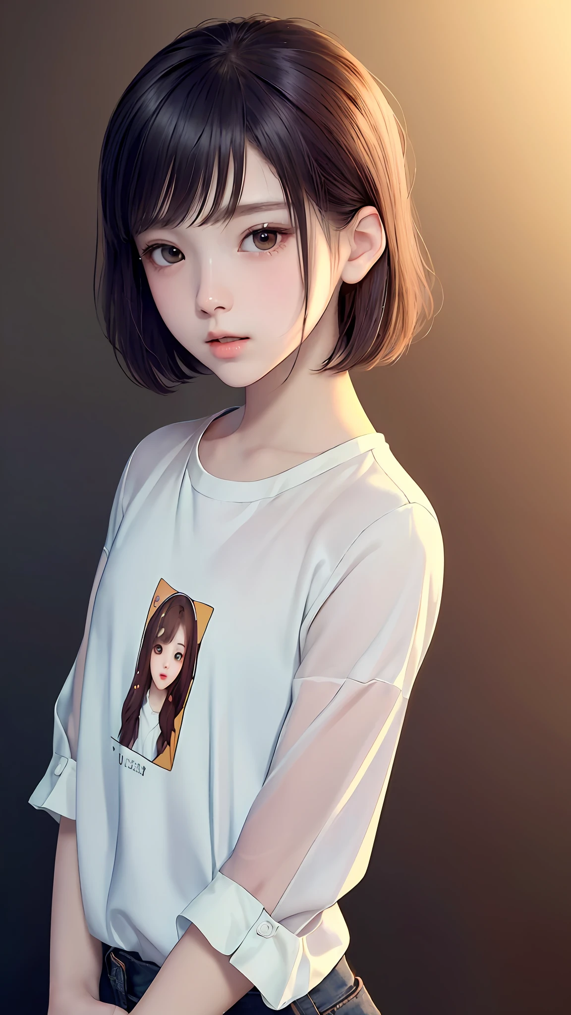 original,(illustration:1.1),(best quality),(masterpiece:1.1),(beautiful and clear background:1.25),(extremely detailed CG unity 8k wallpaper:1.1), 
1girl, flat bangs, stunning innocent symmetry face, shirt, emotional, ulzzang, (PureErosFace_V1:0.7)