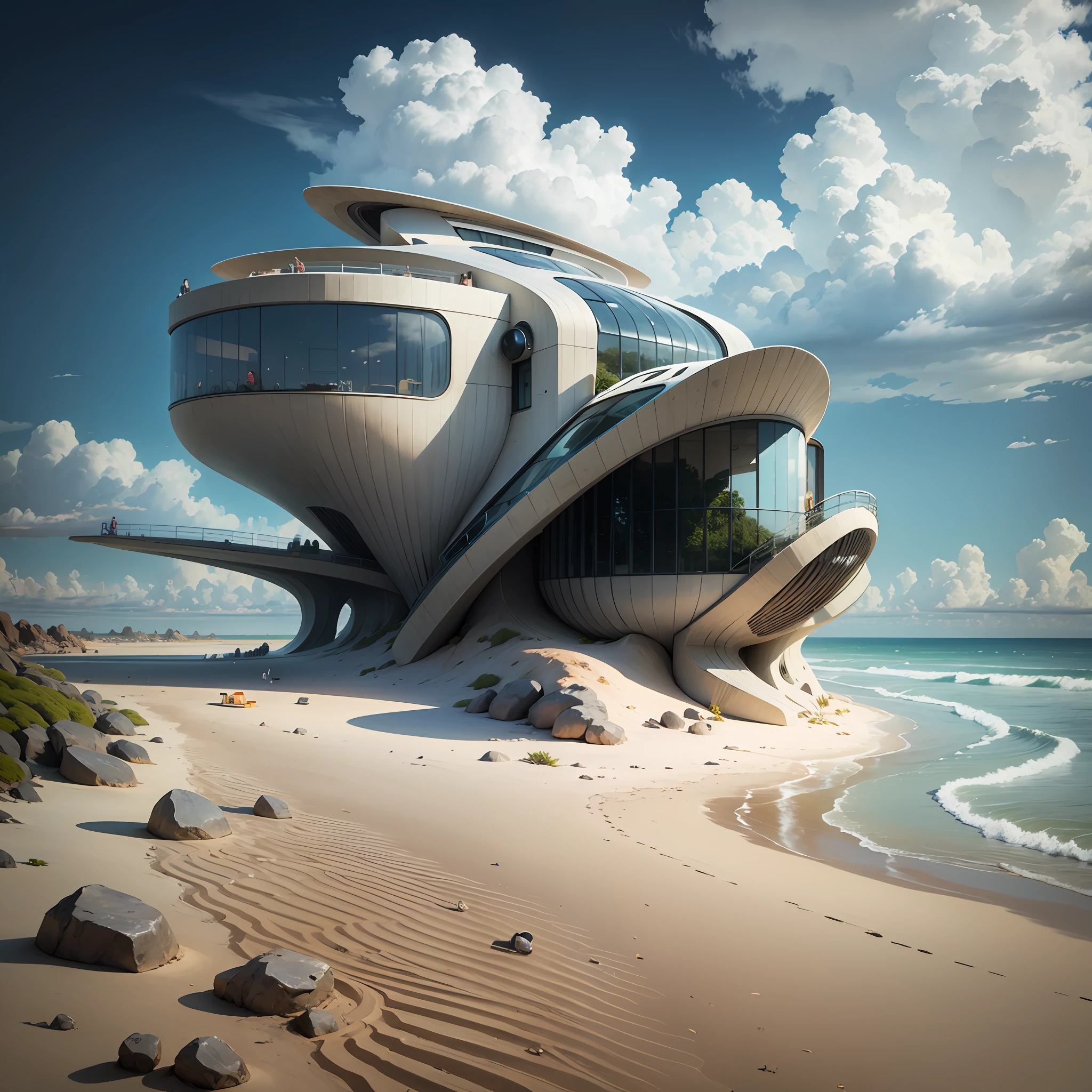 A futuristic house on the edge of the beach