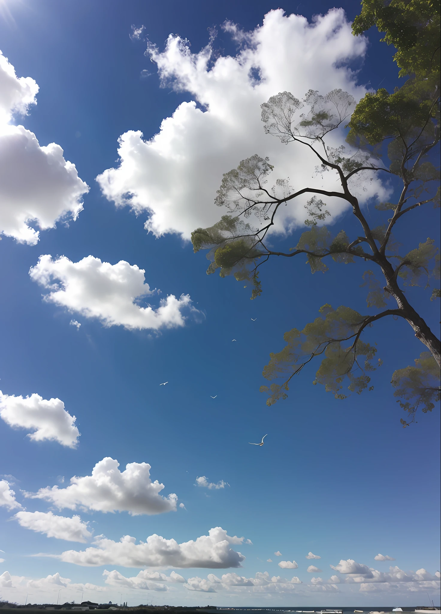 blue skies, nuvens, sol, dia ensolarado, melhor qualidade, (grain of film: 1.1), ultra alta res, RAW