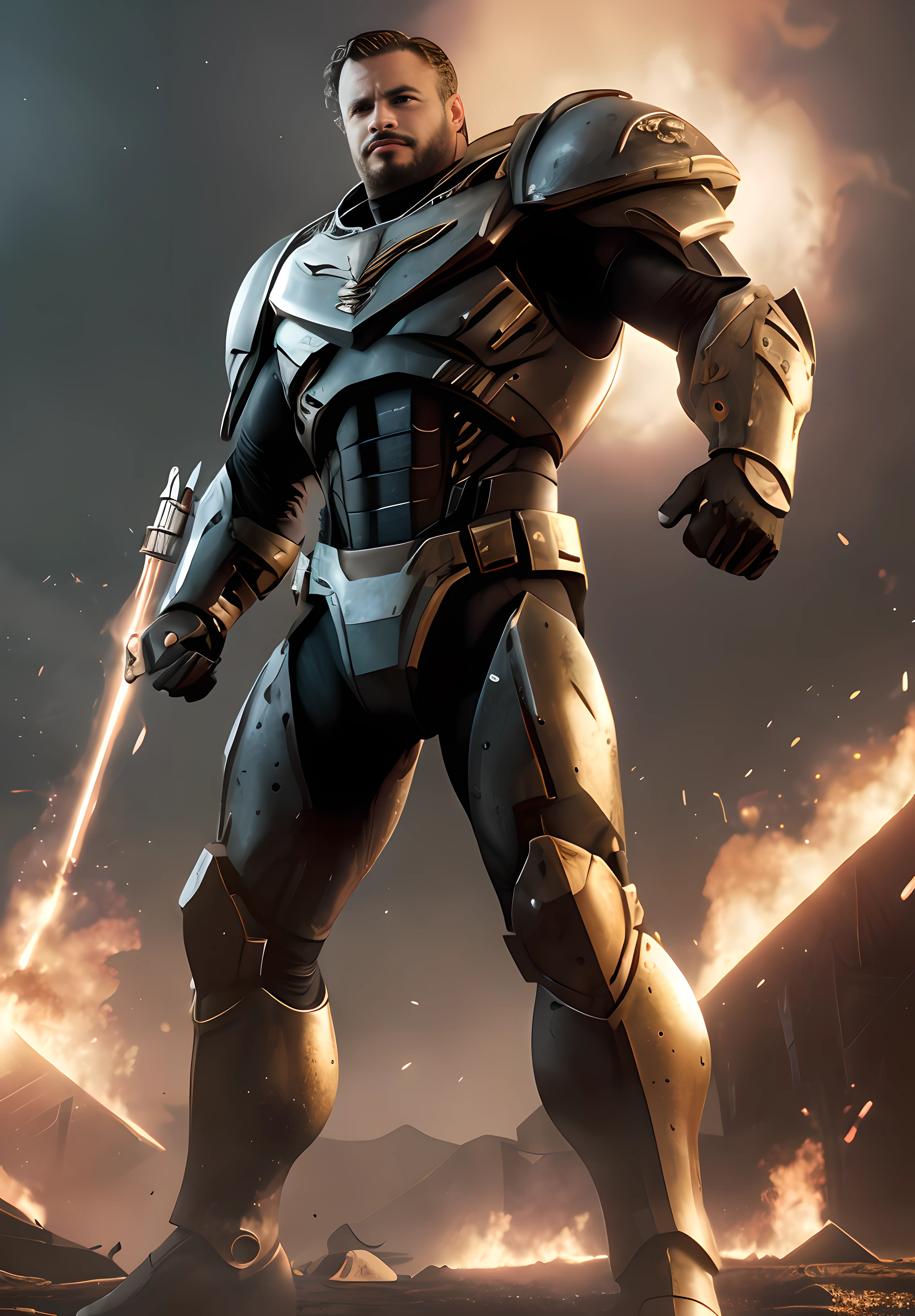 focus, hecavill, sks person,  closeup, action pose, dynamic angle,
(upper body:1.2), 
, night, solo, 1boy, full armor, battle-worn armor, bulky,  40k, lion'el, blonde hair, slickedback hair, facial scaring, old,  ruins, battle field,
[(
slow motion, motion blur, dynamic, 
Cinematic film still, sparks,  battle field, 
((Best quality)), 
8K RAW, 
ravishing, (vivid bright colors:1.3), vibrant,  best quality,
 8k, artstation, 
by Esaias van de Velde, Cagnaccio di San Pietro, Warwick , Theo van Rysselberghe, negative space, colorgraded, Cinematic film still, analog style, RAW photo, hyper real photo, ultrarealistic , 8k uhd, dslr, soft lighting, high quality, film grain 50mm lens,  colorgraded, volumetric lighting, volumetric fog,  absurdres, , realistic,  Cinematic composition, 
back lighting,
):8]