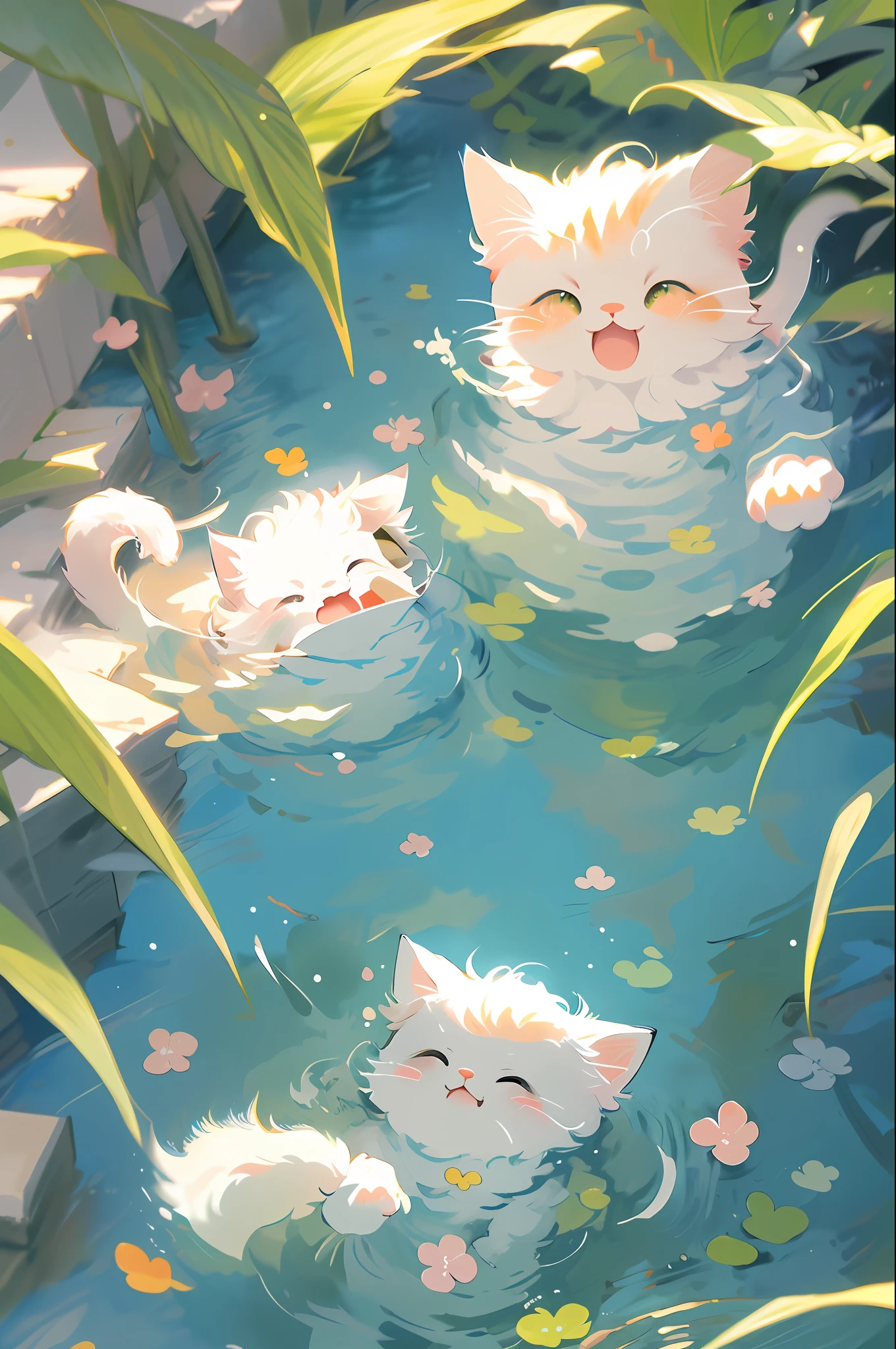Anime cat running in water,Bubbling in the mouth, anime visual of a cute cat, anime cat, Cute detailed digital art, lovely digital painting, realistic anime cat, adorable digital art, cute detailed artwork, Kawaii cat, Cute anime, cute anime catgirl, cute artwork, trending on artstation pixiv, Anime art wallpaper 4 K