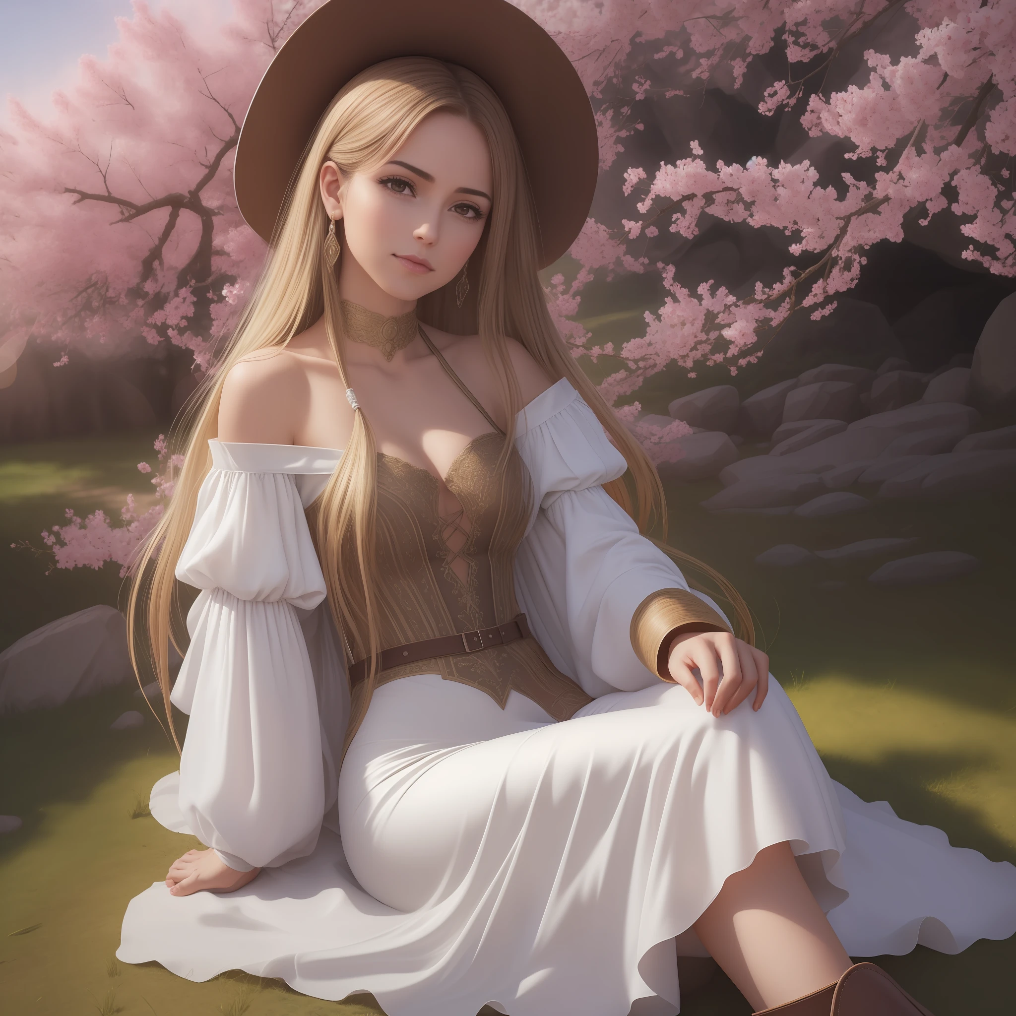 a 20-year-old girl surrounded by cherry trees, flor de cerezo, caliente con sol brillante,
cuerpo completo, 
luz del sol,
desde abajo,
(((long hair))),
hair (smooth flat),
horsetail hair,

Gargantilla,
pechos gigantescos:1.2,
disparo de cuerpo completo,

(8k, foto RAW: 1.2), (HDR: 1.2), (enfoque superficial:  1.4), (foco nítido: 1.4),
sin sujetador,
vestido, plateado,
(dedo del pie de camello, Cameltoe, en forma de,
(mascara),
pies sumergidos en el rio,
(botas largas, tacones altos),
(obra maestra, mejor calidad), sthe highest qualit, cinematiclight, 4k