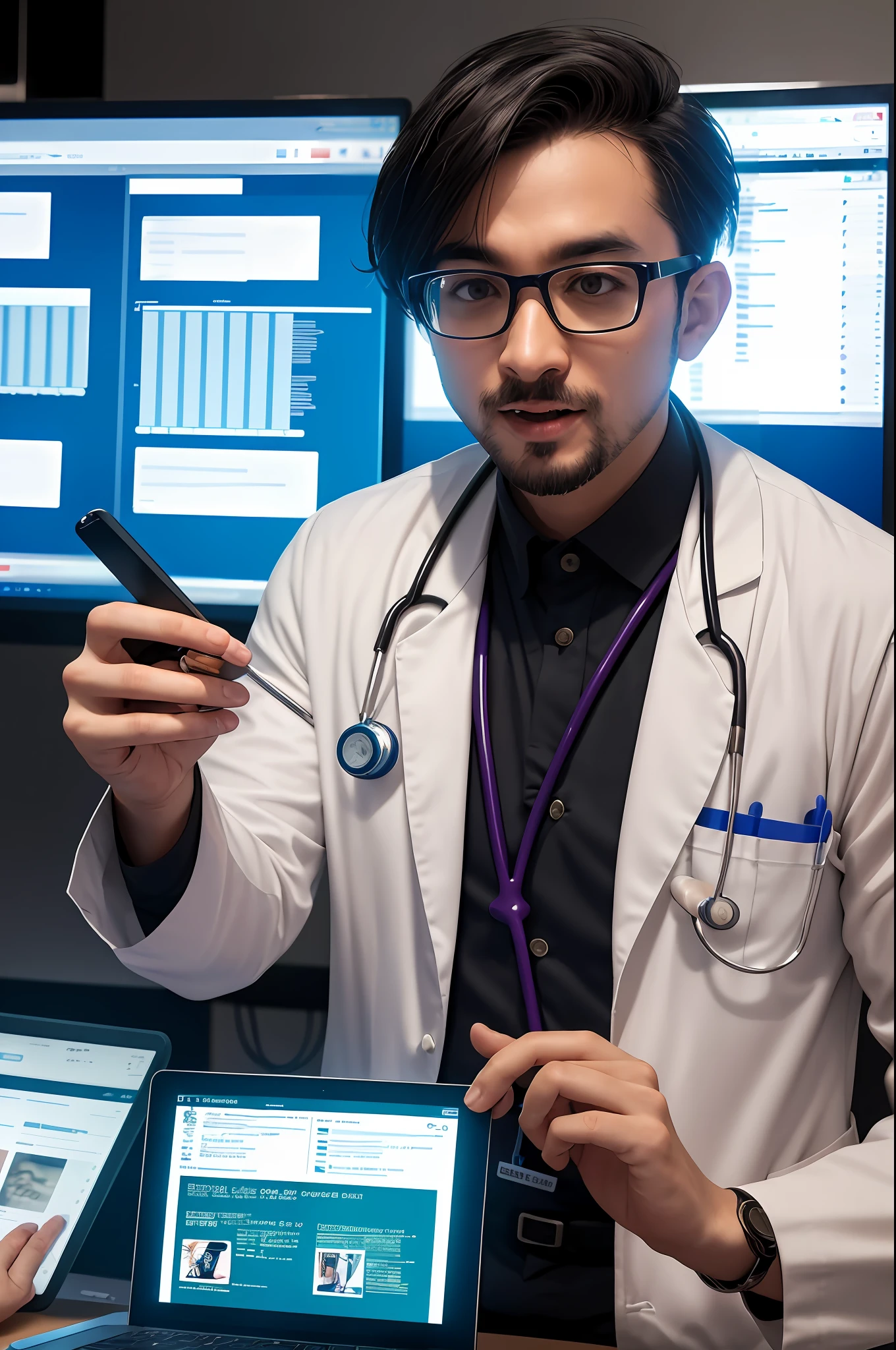 Image shows a data scientist in action, immersed in your futuristic laboratory. He is surrounded by bright screens, while working on a revolutionary project. Its goal is to transform healthcare and other sectors, through the use of Artificial Intelligence.

With its expertise in data science, The scientist is seeking to achieve more accurate medical diagnoses. It uses advanced algorithms, Data analysis and machine learning to identify patterns and information hidden in medical records, Examinations and history of patients. His passion for innovation and desire to improve people's lives drives him to find solutions that can save lives.

Ademais, The data scientist is also exploring ways to improve treatments, buscando terapias mais eficazes e personalizadas. It uses predictive models to identify which therapeutic approaches are most likely to succeed in each case, considering genetic data, clinical history and individual characteristics of patients. Dessa forma, It is revolutionizing the way treatments are developed and applied.

This image invites us to imagine a future where AI transforms experience across different industries. Beyond the health area, We can envision companies offering personalized experiences to customers, based on detailed data analysis. Data scientists are exploring ways to utilize AI to understand individual preferences, Consumer behaviors and market trends, so that companies can offer more appropriate and relevant products and services.

Let yourself be inspired by this image and imagine a world where medical diagnoses are more accurate, treatments are more effective and experiences are personalized across all industries. Data Science and Artificial Intelligence Are Opening Up New Possibilities, And you can be part of that revolution. Junte-se aos cientistas de dados