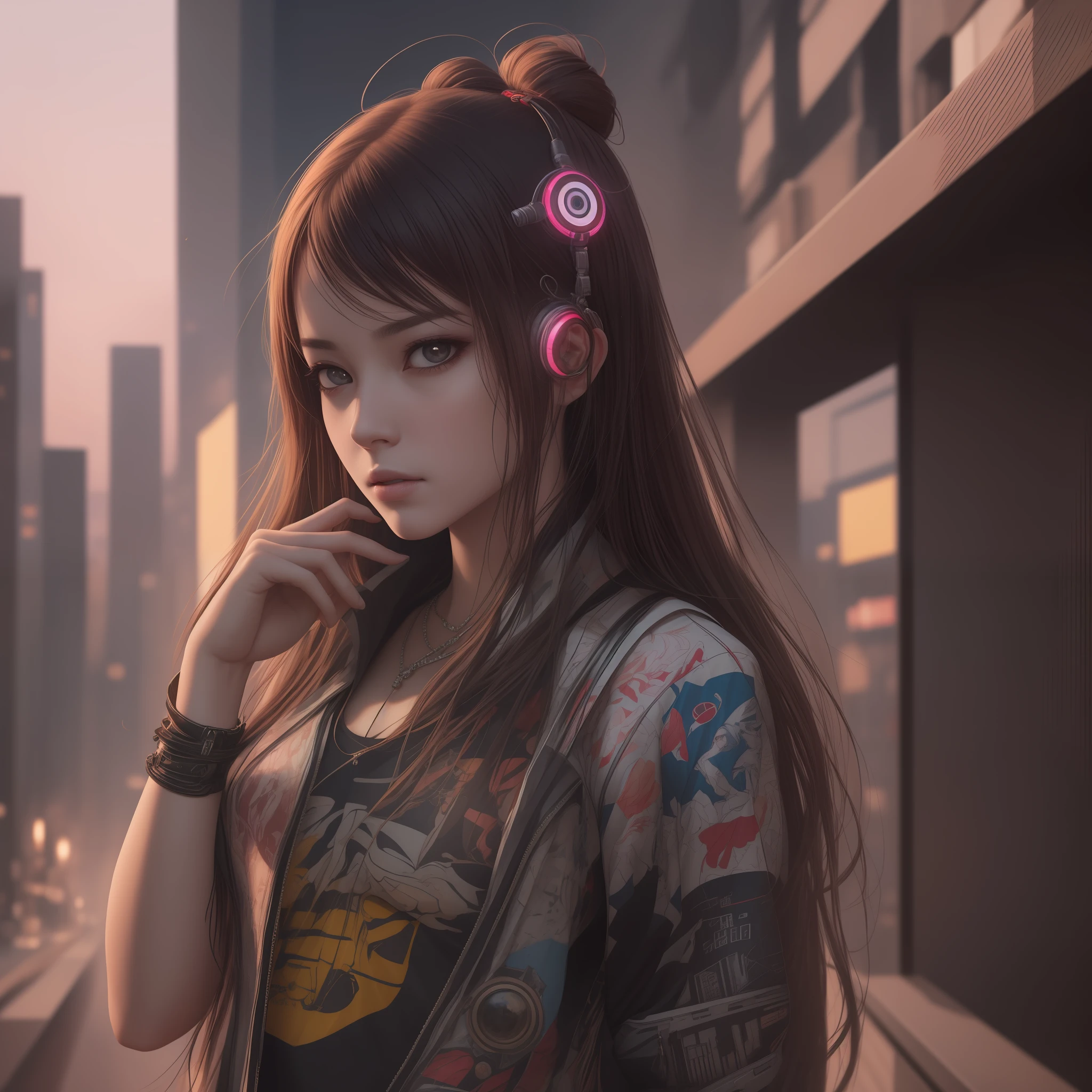 Masterpiece-class best high-quality ultra-detailed cyberpunk style realism，An extremely delicate and beautiful photographic photorealistic picture，Modified girls，Variza's fine iris and hair，Chushi Mao from the Kangtai collection of black as a spring，Red-eyed hair，2077 Cyberpunk，behance
