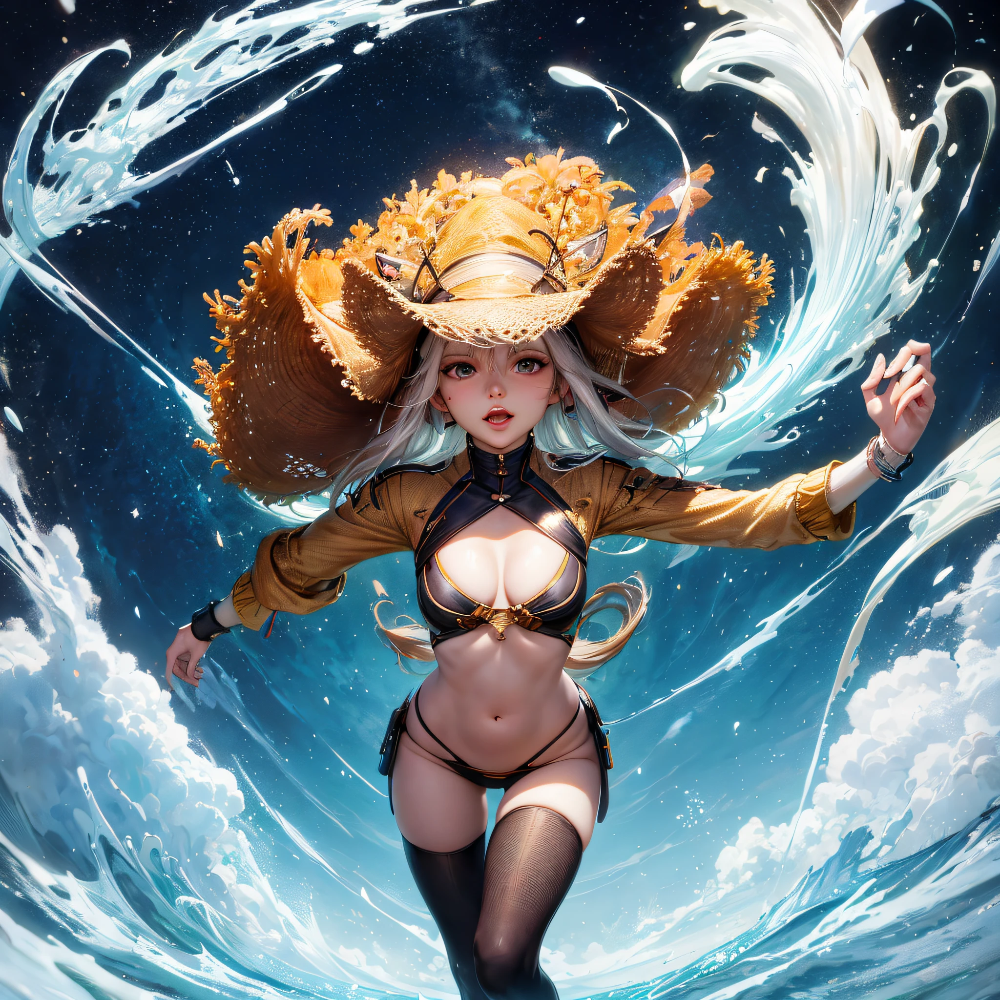 Anime girl in a giant breasts bikini,sexy,Big breasts and hat riding a wave, arte de fantasia de anime, 2. 5 d cgi anime fantasia arte |, anime fantasy illustration, karol bak uhd, anime epic artwork, cushart krenz arte chave feminina, , Advanced digital anime art, Arte Digital Anime detalhada, yoshitakka amano Karol Bak, Arte Digital Anime