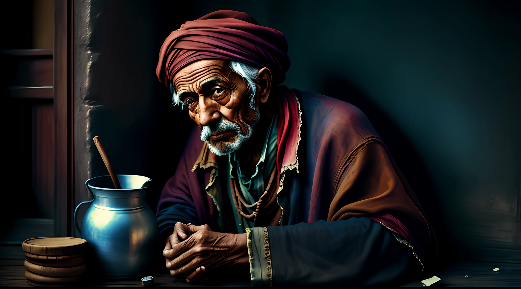 An old beggar, colorful,
yang08k, photography, beautiful, black background,
masterpieces, top quality, best quality, official art, beautiful and aesthetic, realistic,