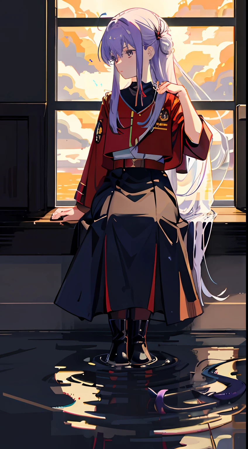 depth of fields,sibling,Shin Evangelion,Sparkling pupils,sleepy,tying hair,Sunburst jewelry,Marine Corps uniform,Waterproof rubber boots,Dinosaur tail,ghost pose,Pull hair,gym room,Pixel art,Star sideburns